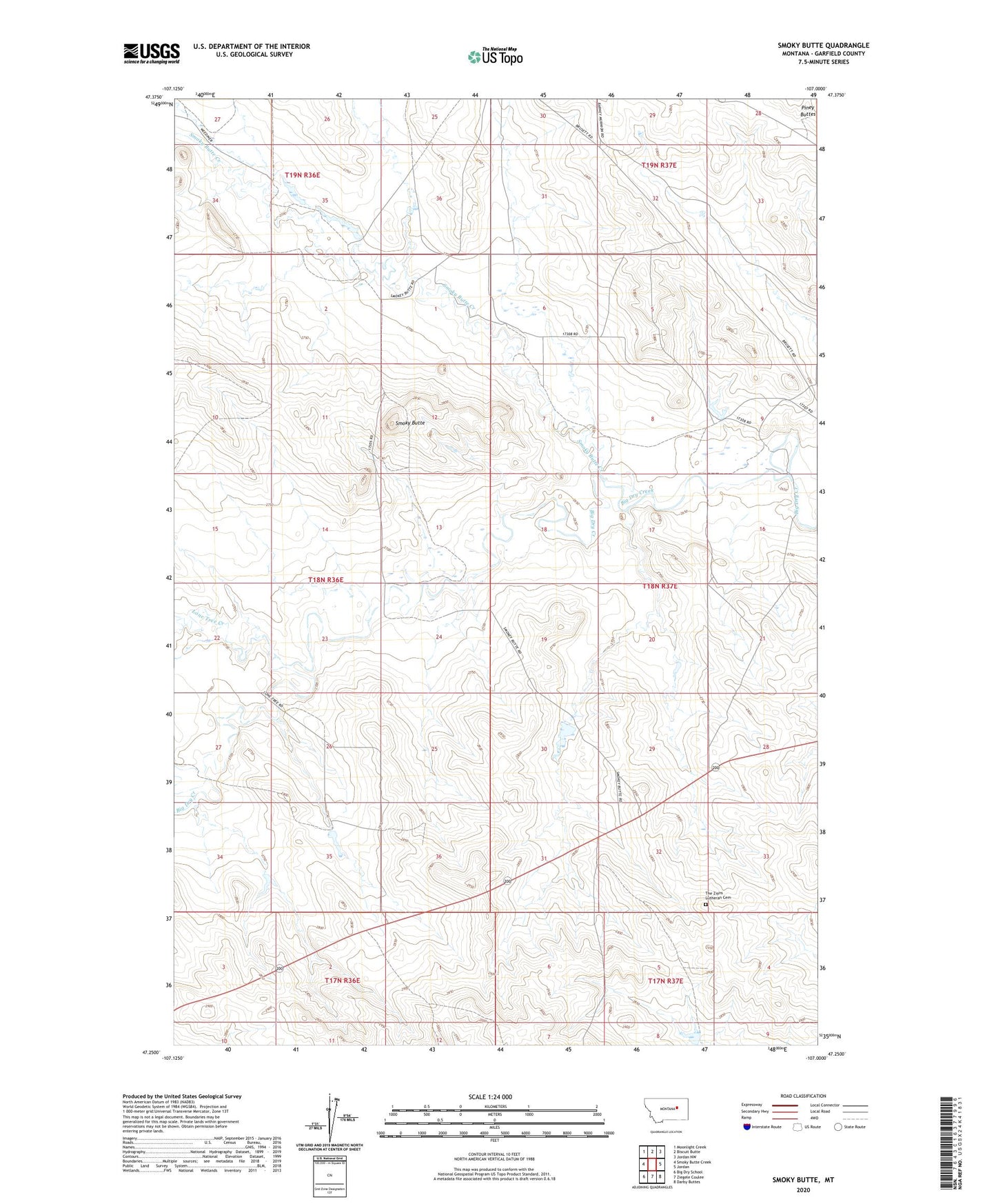 Smoky Butte Montana US Topo Map Image