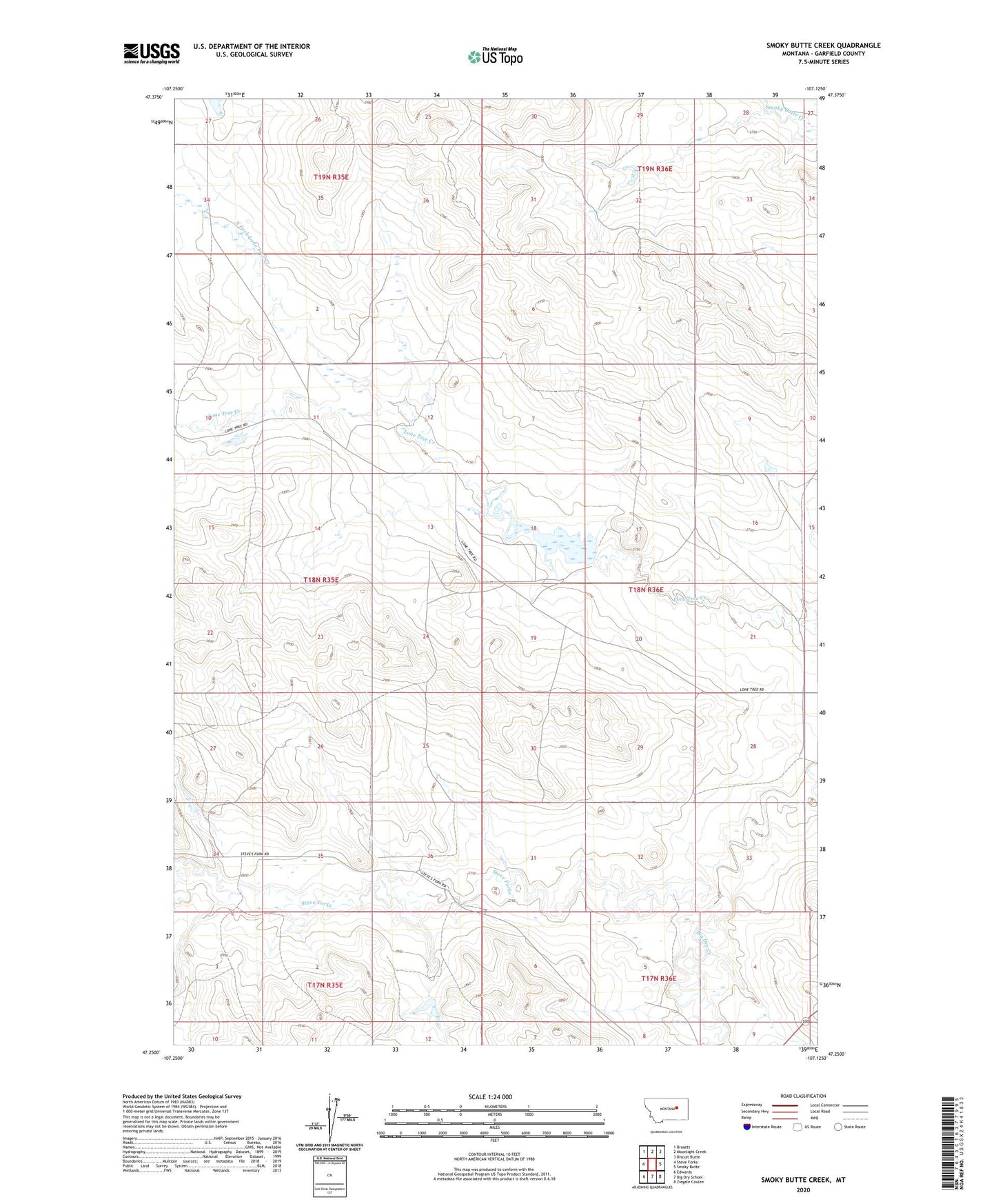 Smoky Butte Creek Montana US Topo Map Image
