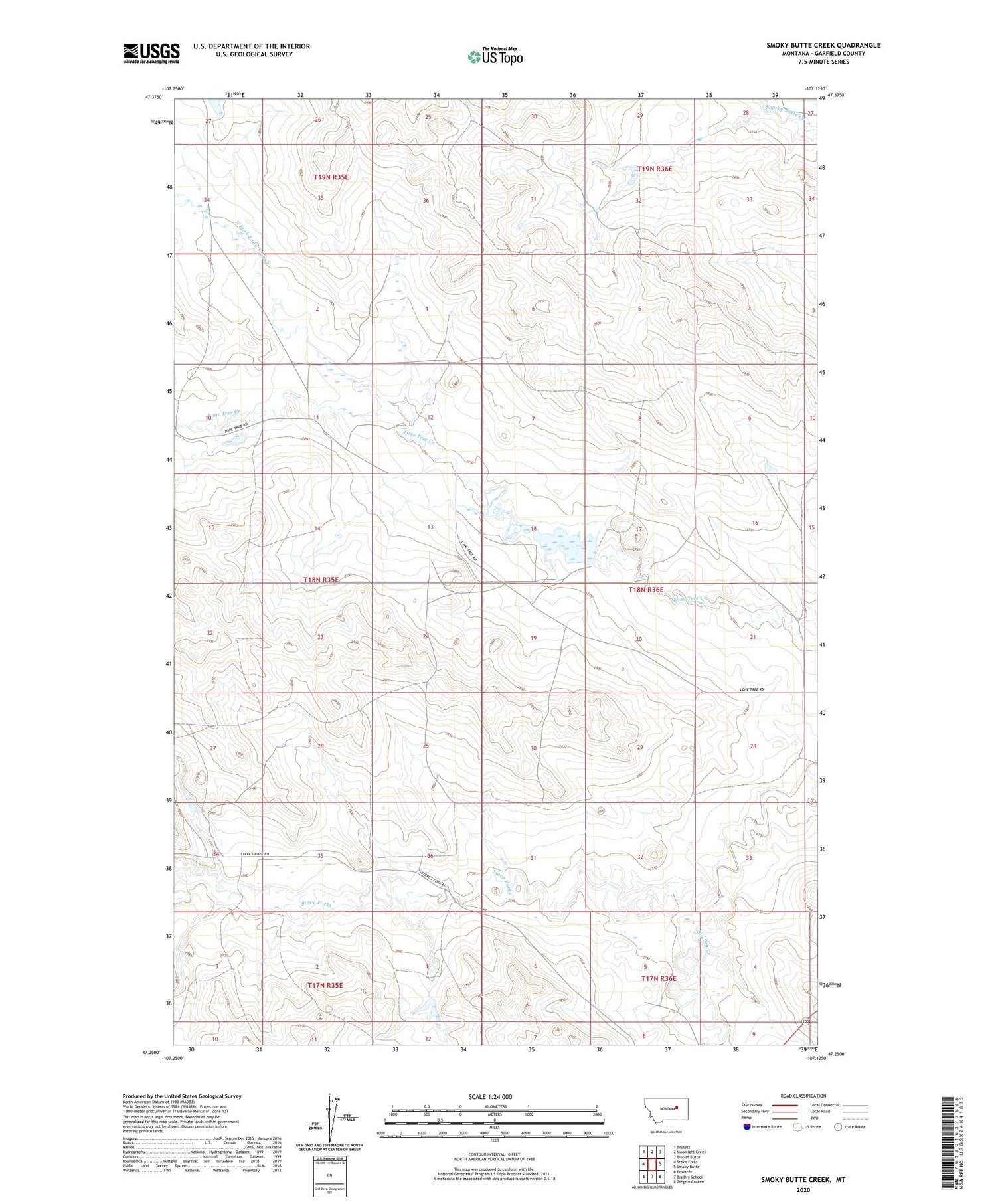 Smoky Butte Creek Montana US Topo Map Image