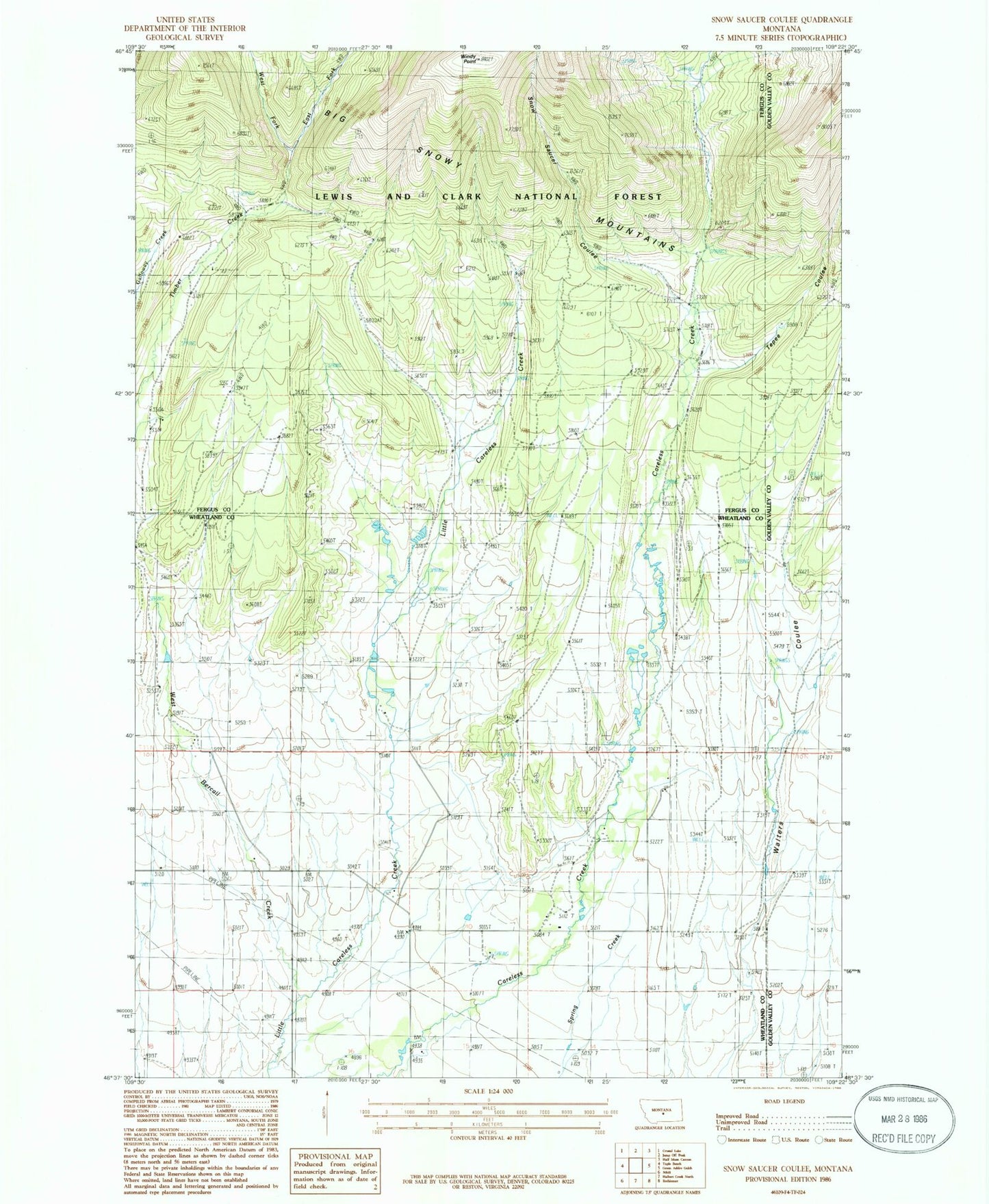 Classic USGS Snow Saucer Coulee Montana 7.5'x7.5' Topo Map Image