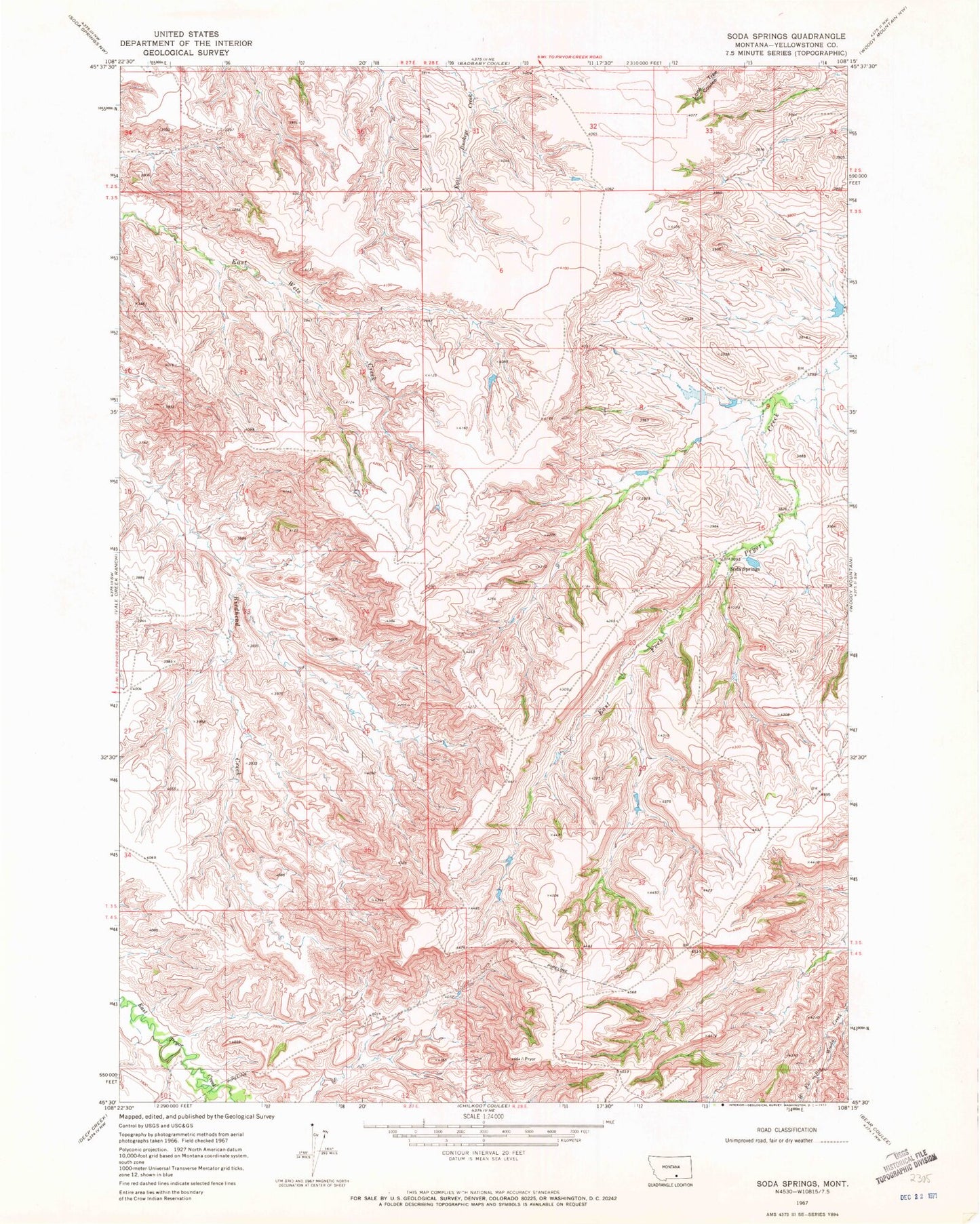 Classic USGS Soda Springs Montana 7.5'x7.5' Topo Map Image