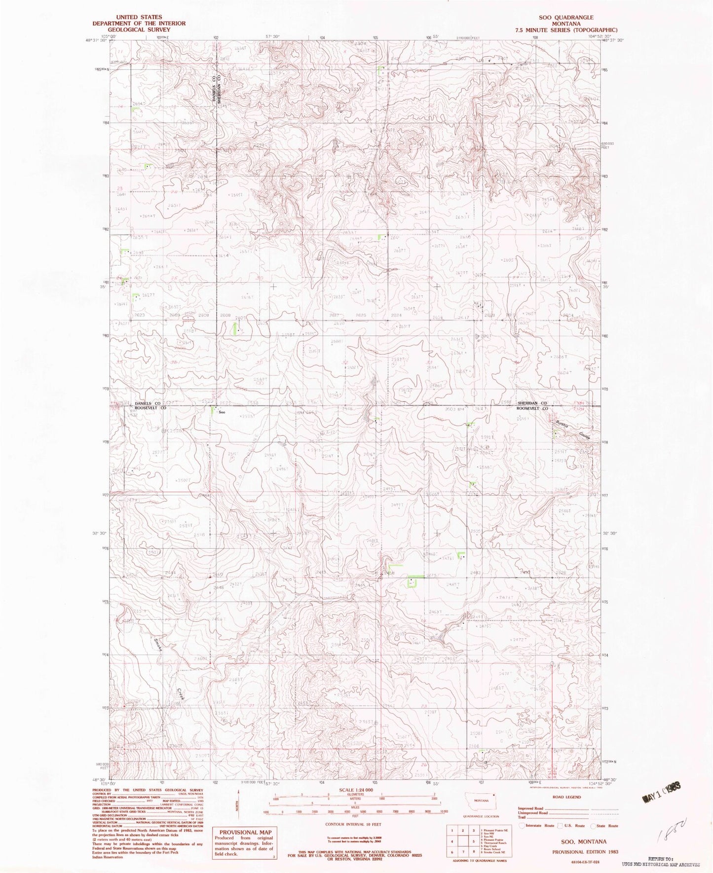 Classic USGS Soo Montana 7.5'x7.5' Topo Map Image