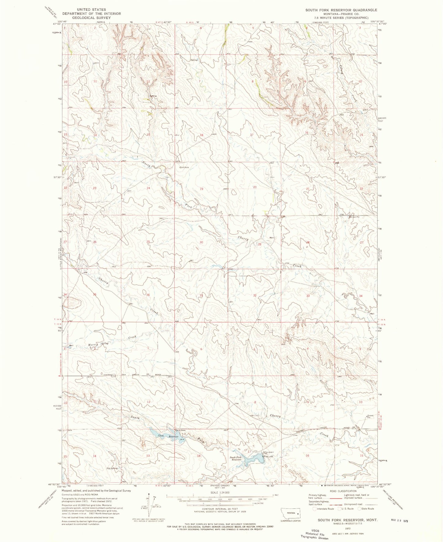 Classic USGS South Fork Reservoir Montana 7.5'x7.5' Topo Map Image