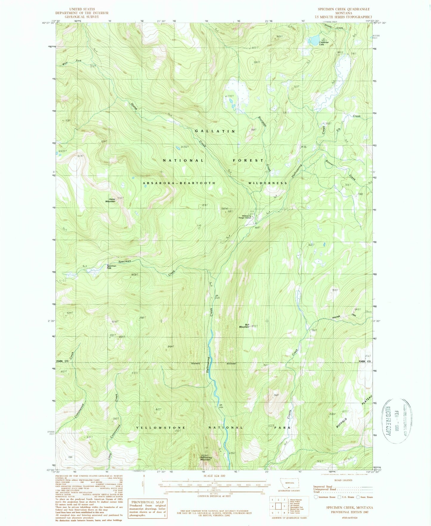 Classic USGS Specimen Creek Montana 7.5'x7.5' Topo Map Image