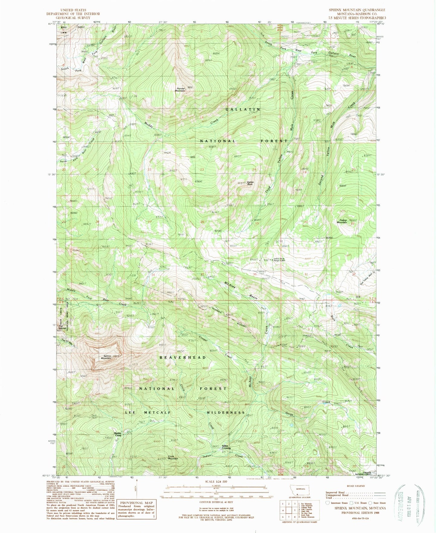 Classic USGS Sphinx Mountain Montana 7.5'x7.5' Topo Map Image