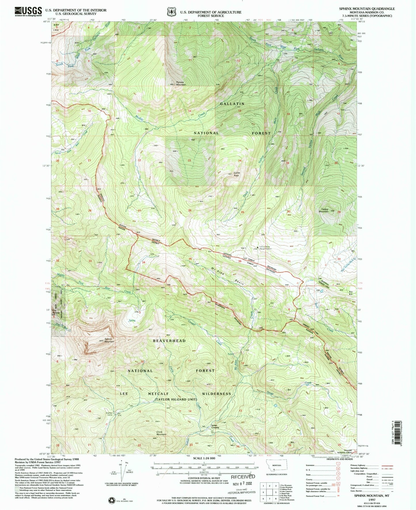 Classic USGS Sphinx Mountain Montana 7.5'x7.5' Topo Map Image