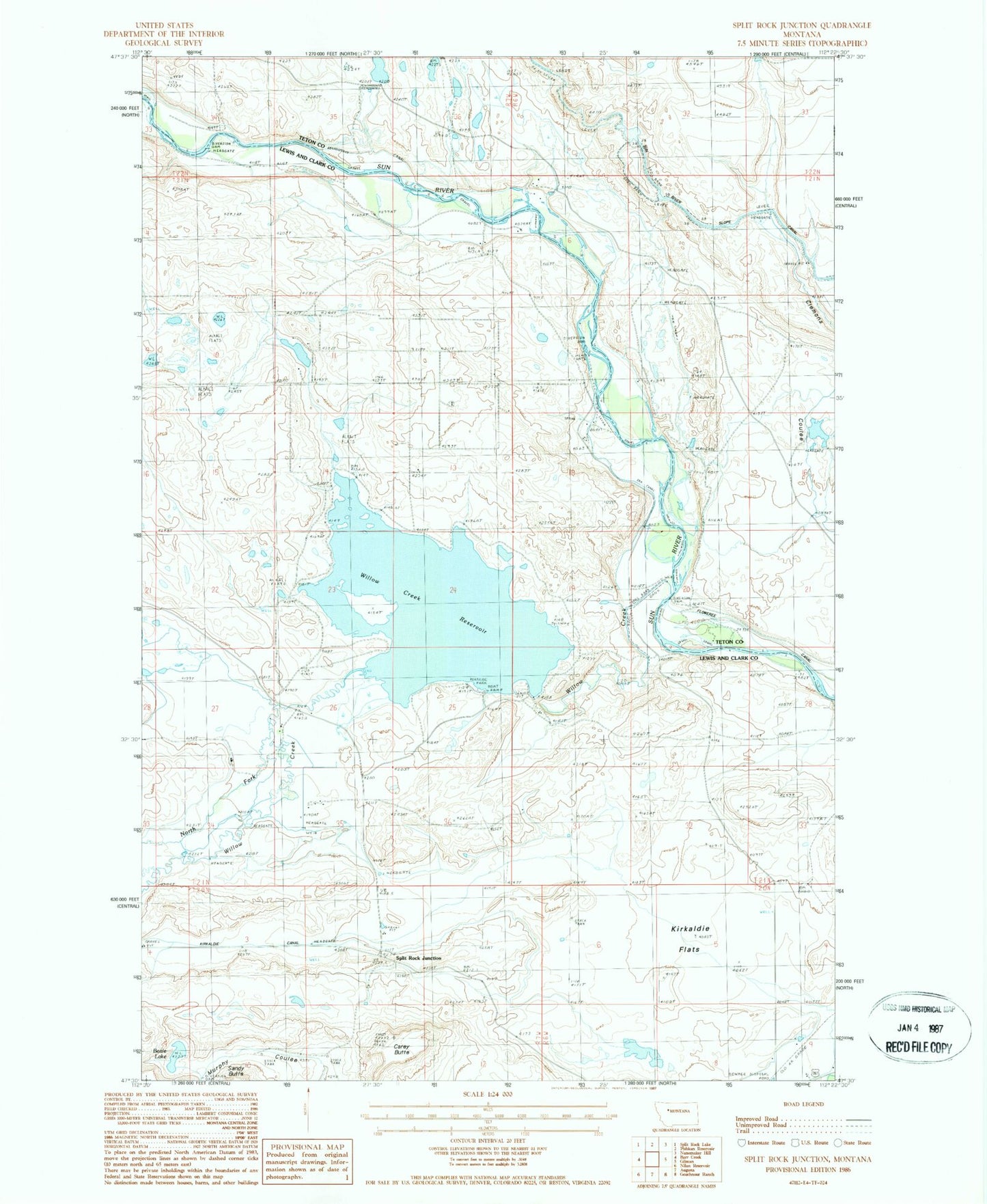 Classic USGS Split Rock Junction Montana 7.5'x7.5' Topo Map Image