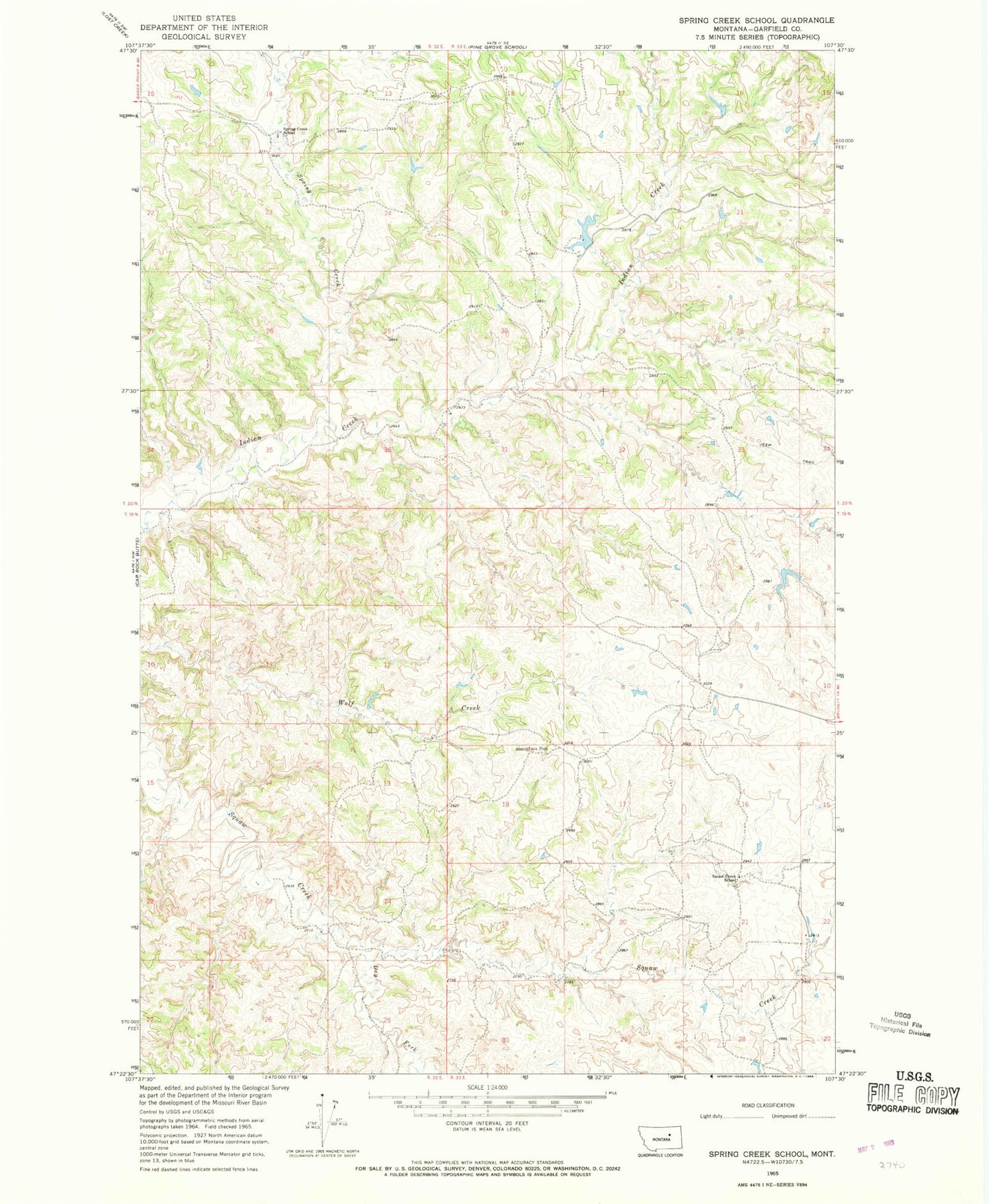 Classic USGS Spring Creek School Montana 7.5'x7.5' Topo Map Image