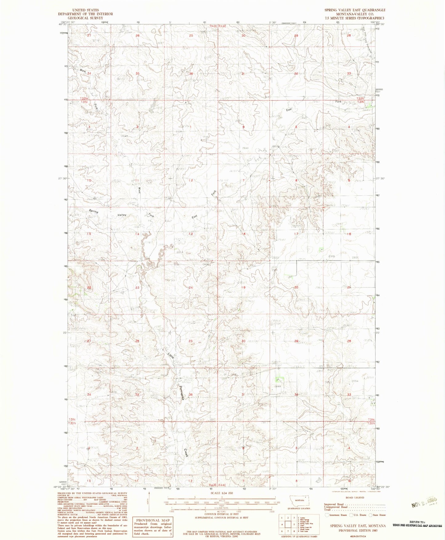 Classic USGS Spring Valley East Montana 7.5'x7.5' Topo Map Image