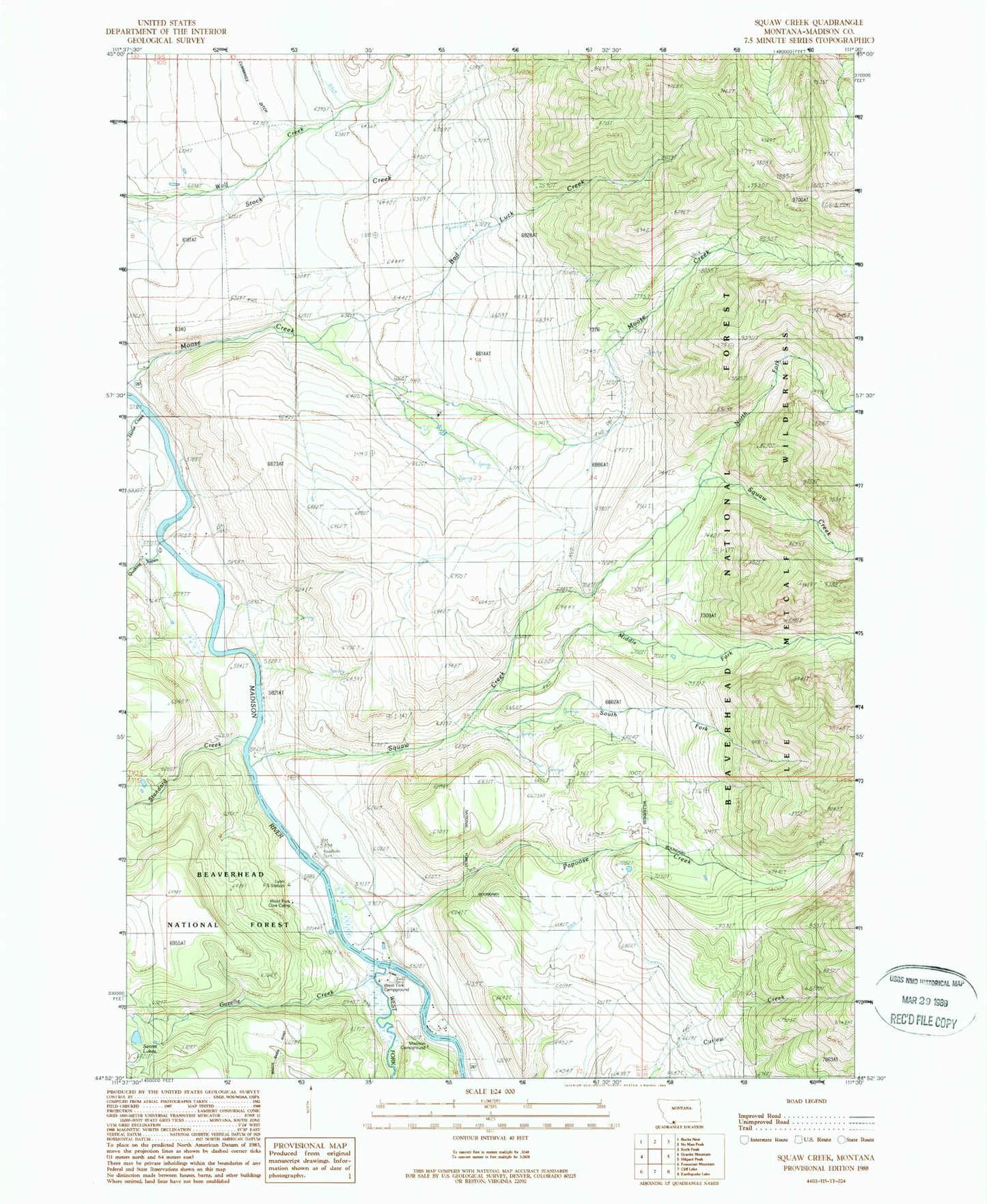Classic USGS Bad Luck Creek Montana 7.5'x7.5' Topo Map Image