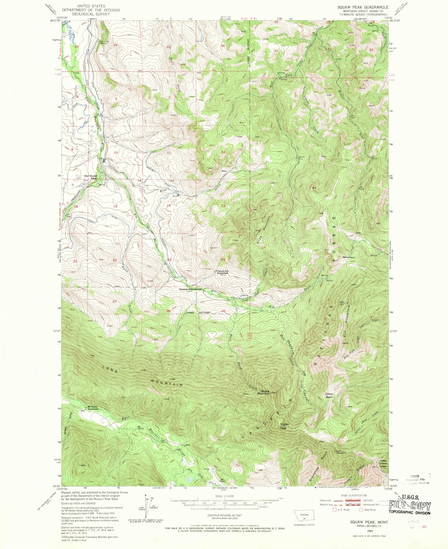 Classic USGS Enos Mountain Montana 7.5'x7.5' Topo Map Image