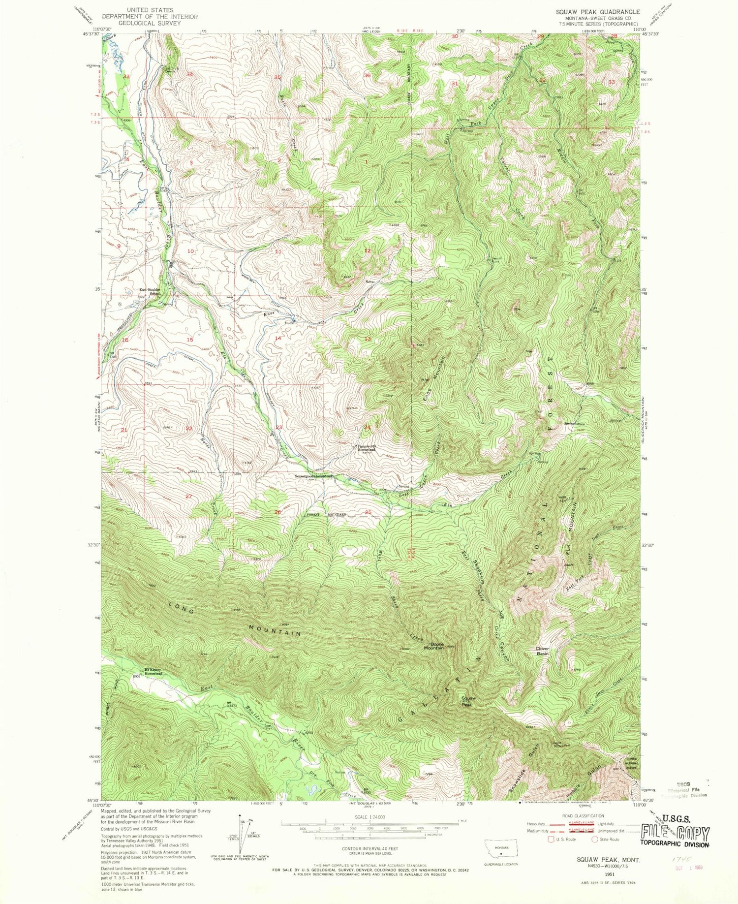 Classic USGS Enos Mountain Montana 7.5'x7.5' Topo Map Image