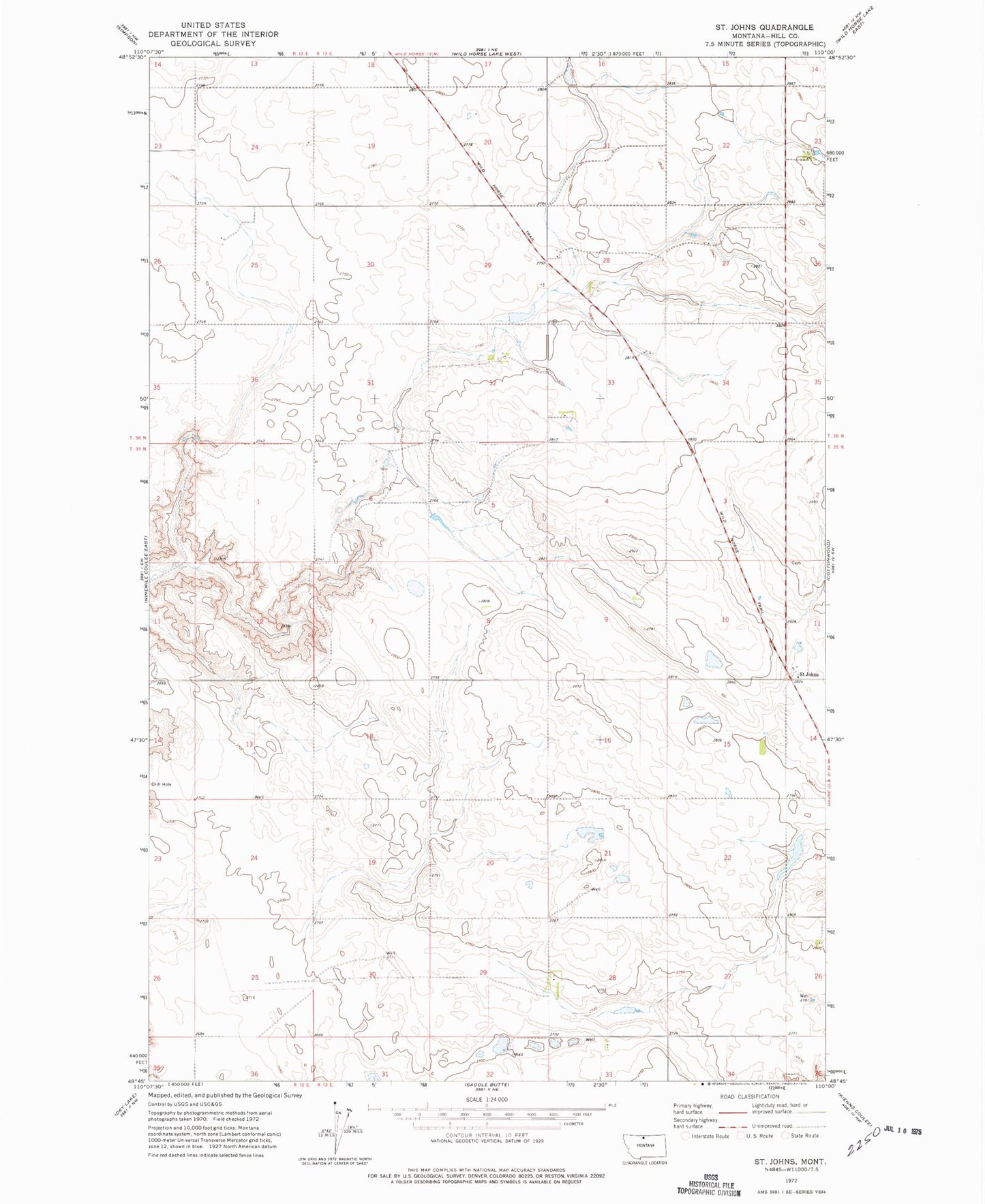 Classic USGS Saint Johns Montana 7.5'x7.5' Topo Map Image