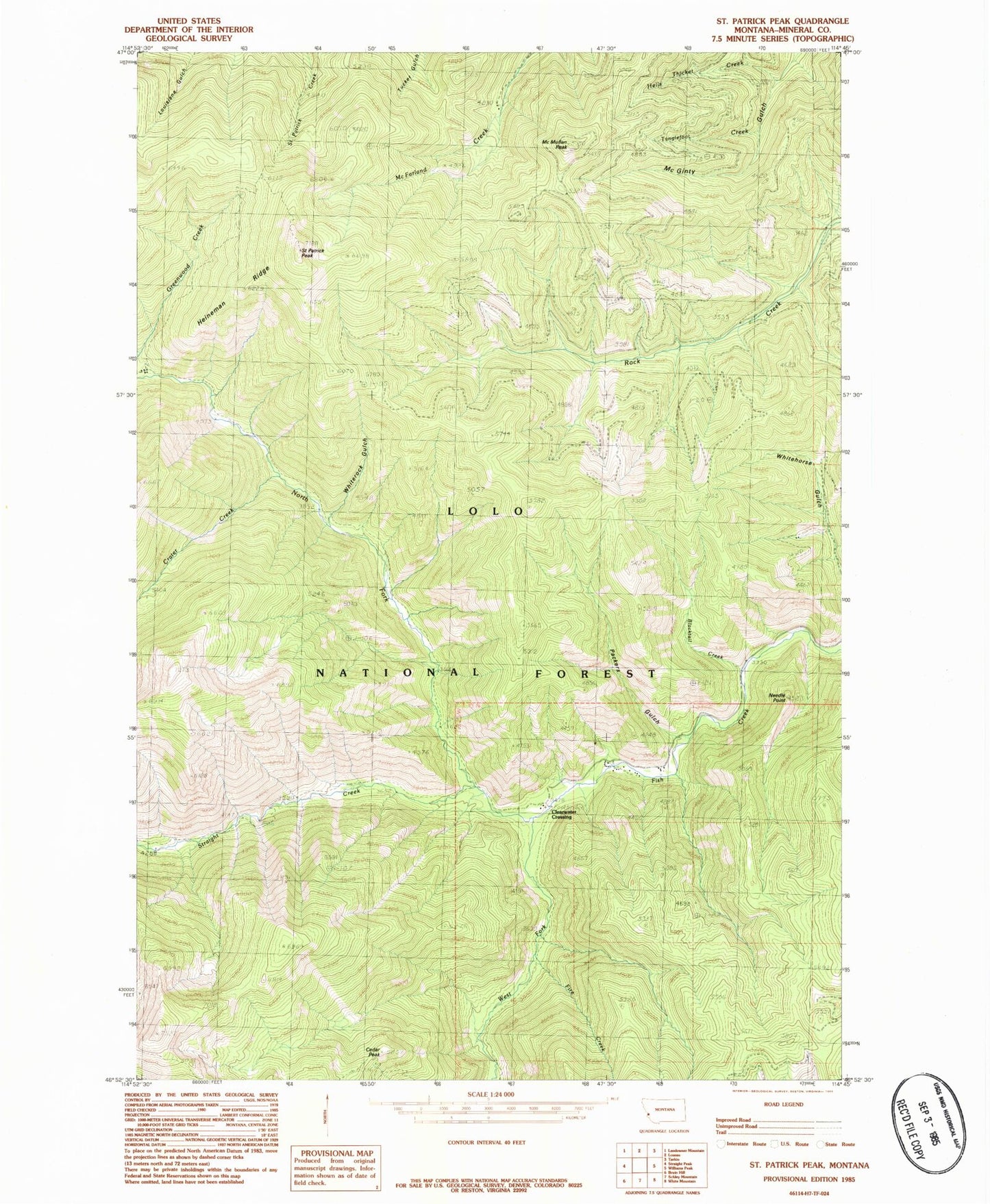 Classic USGS Saint Patrick Peak Montana 7.5'x7.5' Topo Map Image