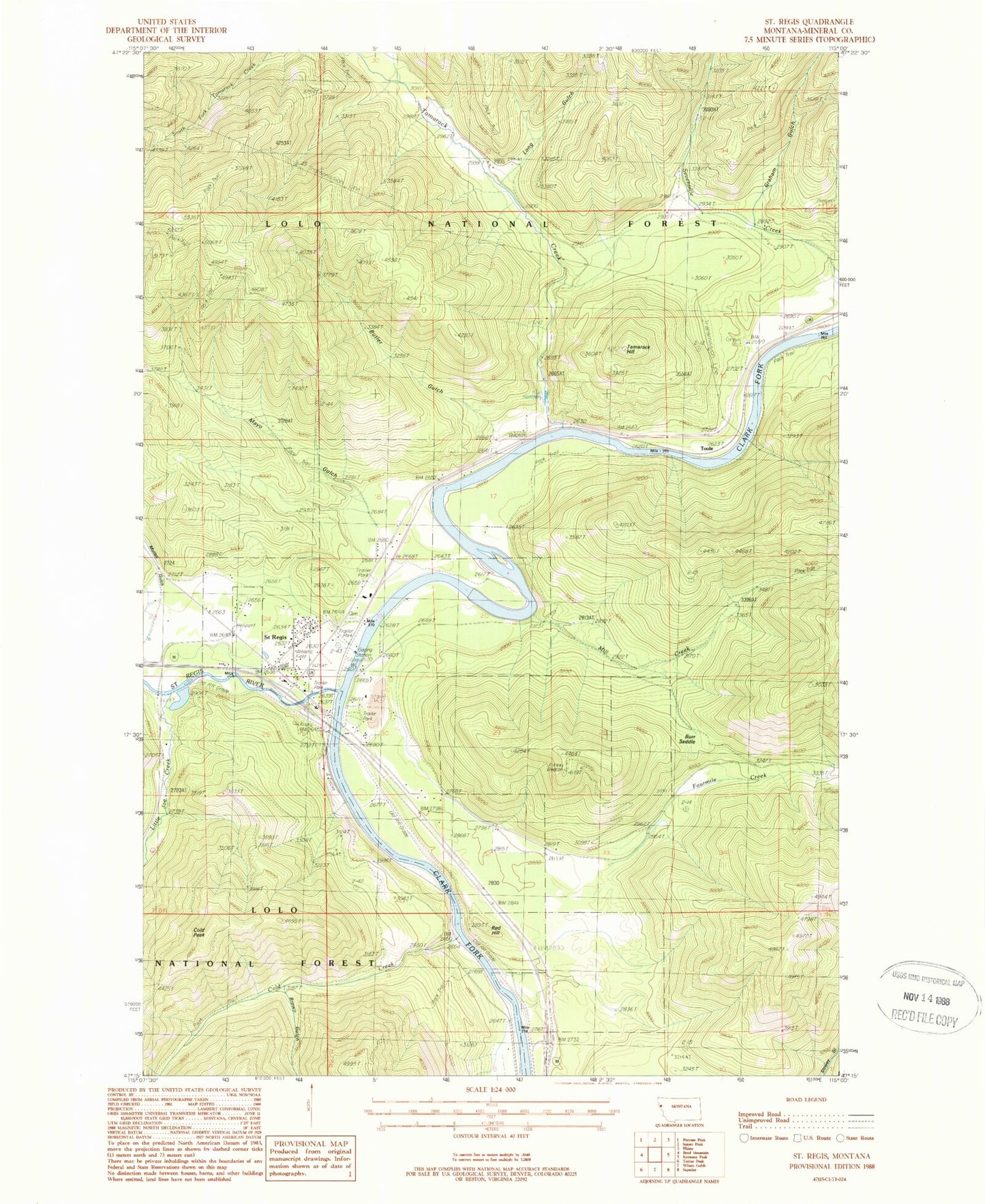 Classic USGS Saint Regis Montana 7.5'x7.5' Topo Map Image