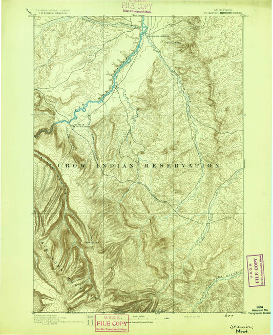 Historic 1894 Saint Xavier Montana 30'x30' Topo Map Image