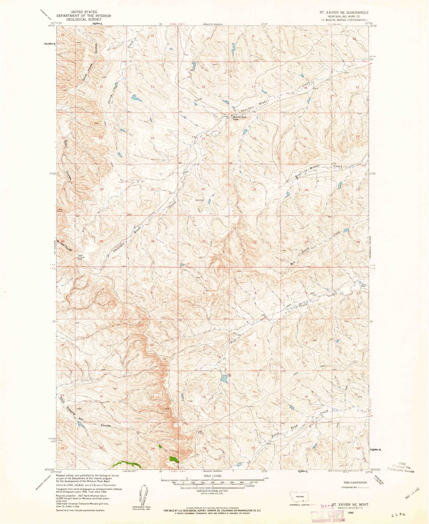 Classic USGS Saint Xavier NE Montana 7.5'x7.5' Topo Map Image