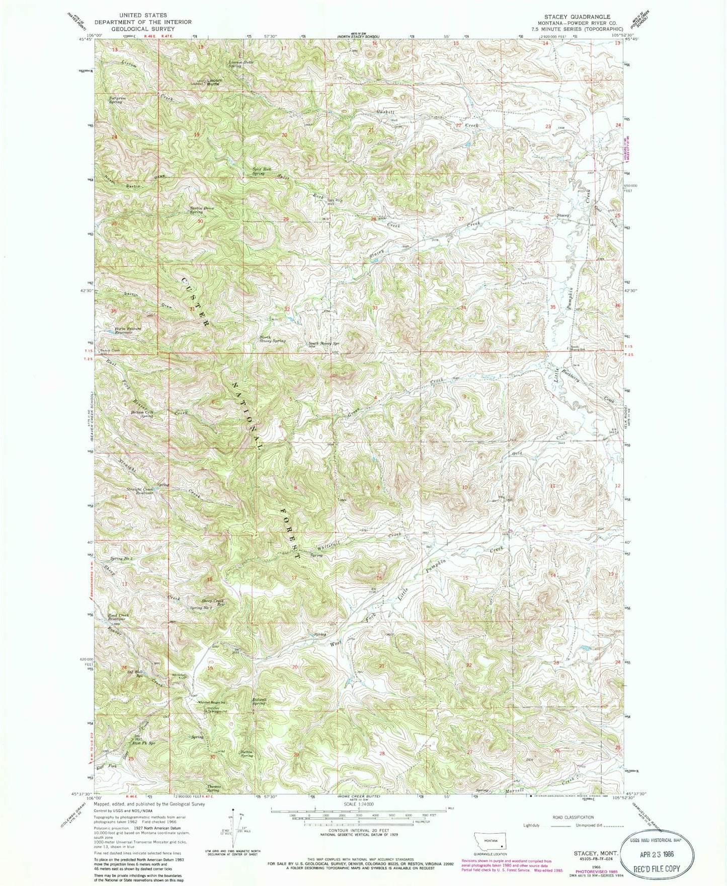 Classic USGS Stacey Montana 7.5'x7.5' Topo Map Image