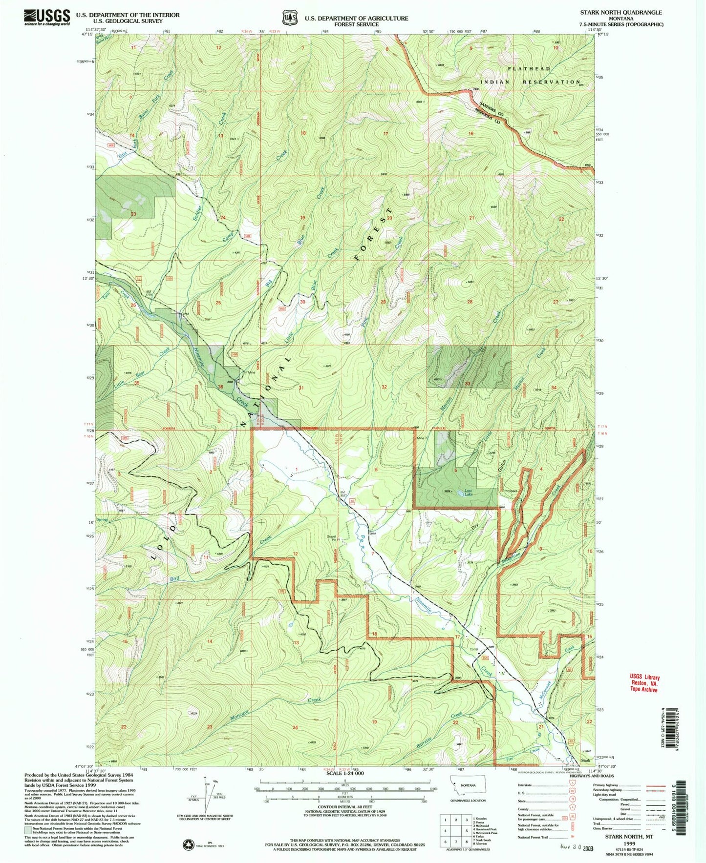 Classic USGS Stark North Montana 7.5'x7.5' Topo Map Image