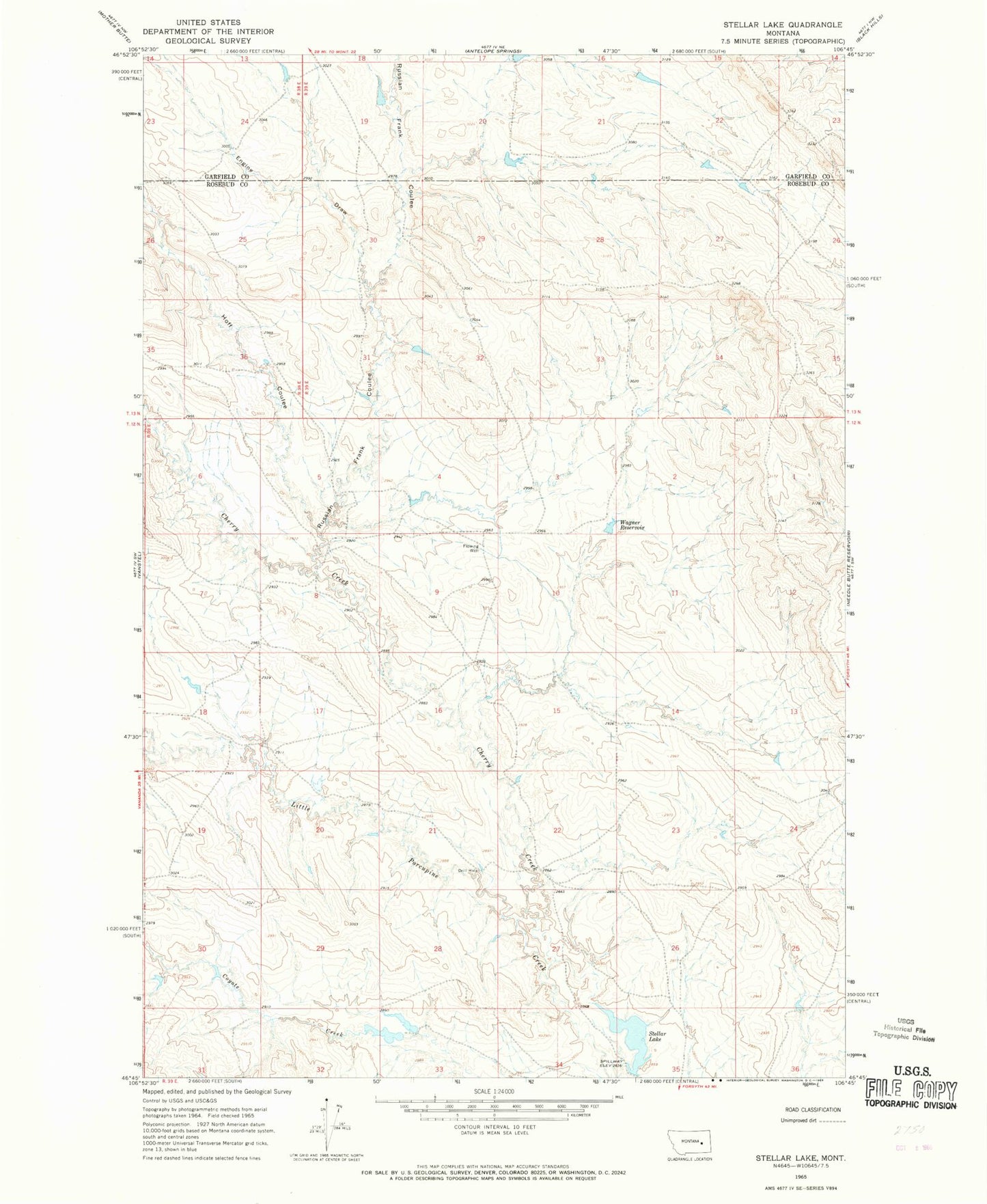 Classic USGS Stellar Lake Montana 7.5'x7.5' Topo Map Image