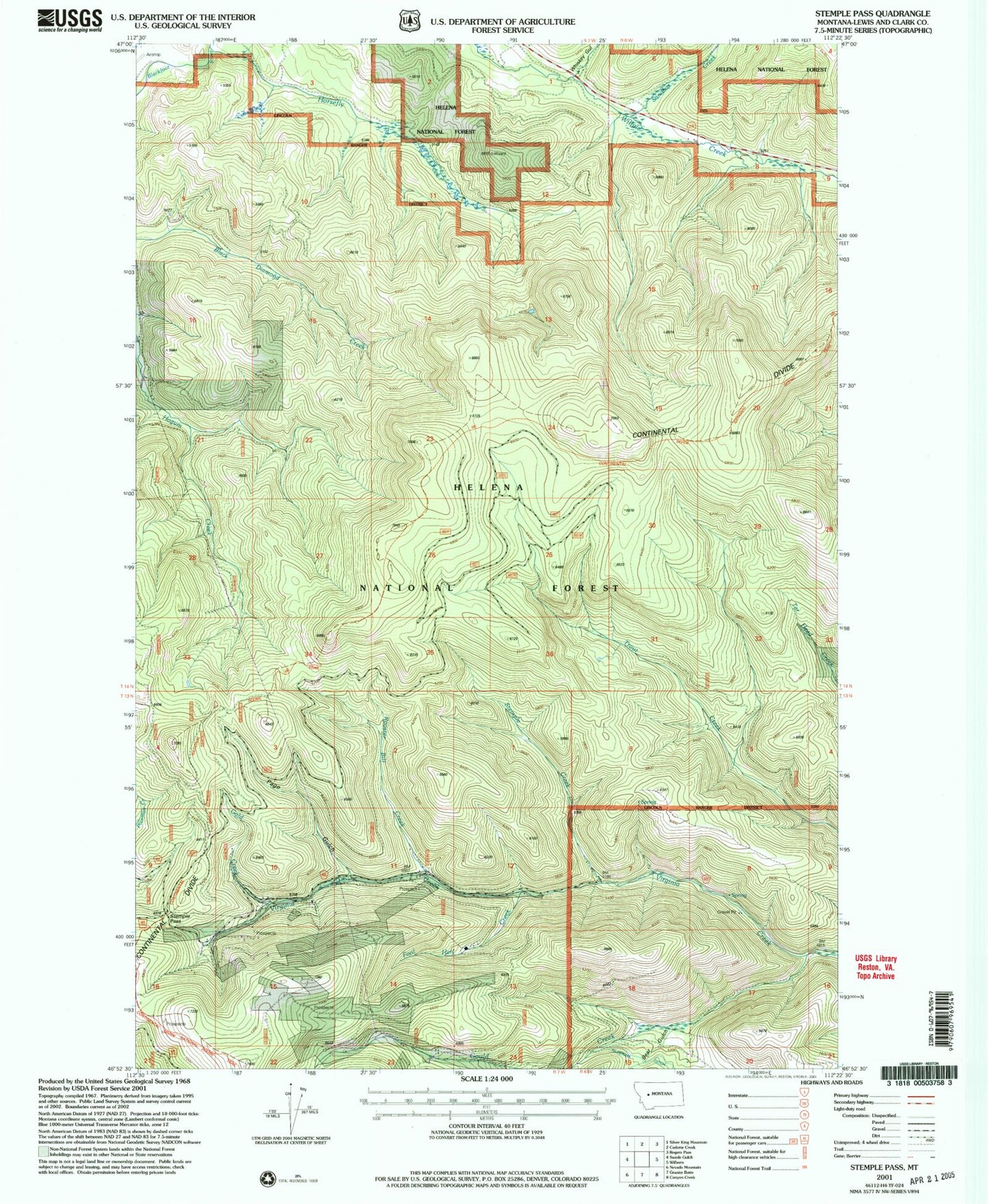 Classic USGS Stemple Pass Montana 7.5'x7.5' Topo Map Image