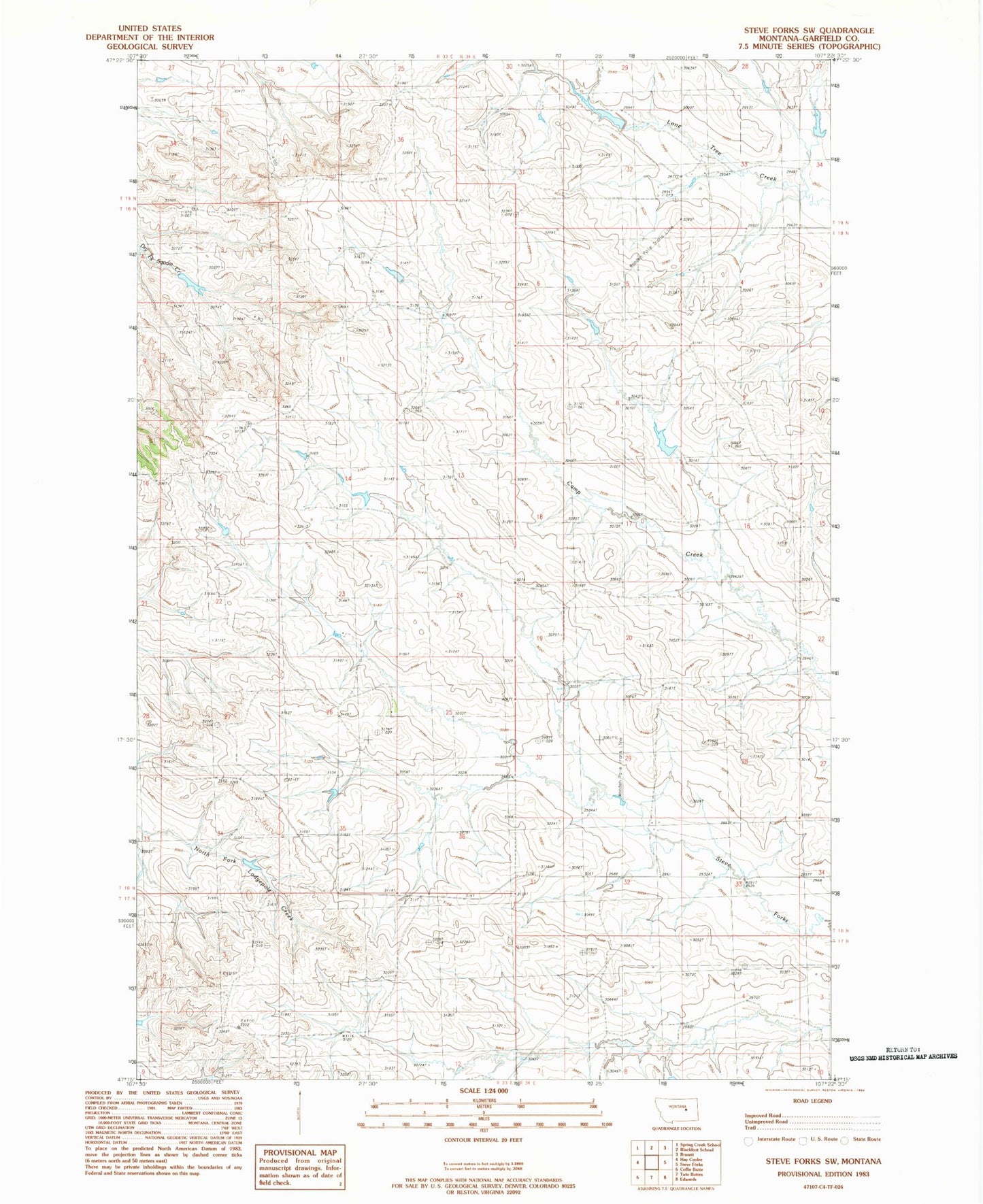 Classic USGS Steve Forks SW Montana 7.5'x7.5' Topo Map Image