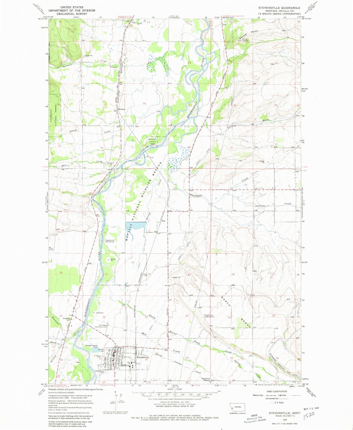 Classic USGS Stevensville Montana 7.5'x7.5' Topo Map Image