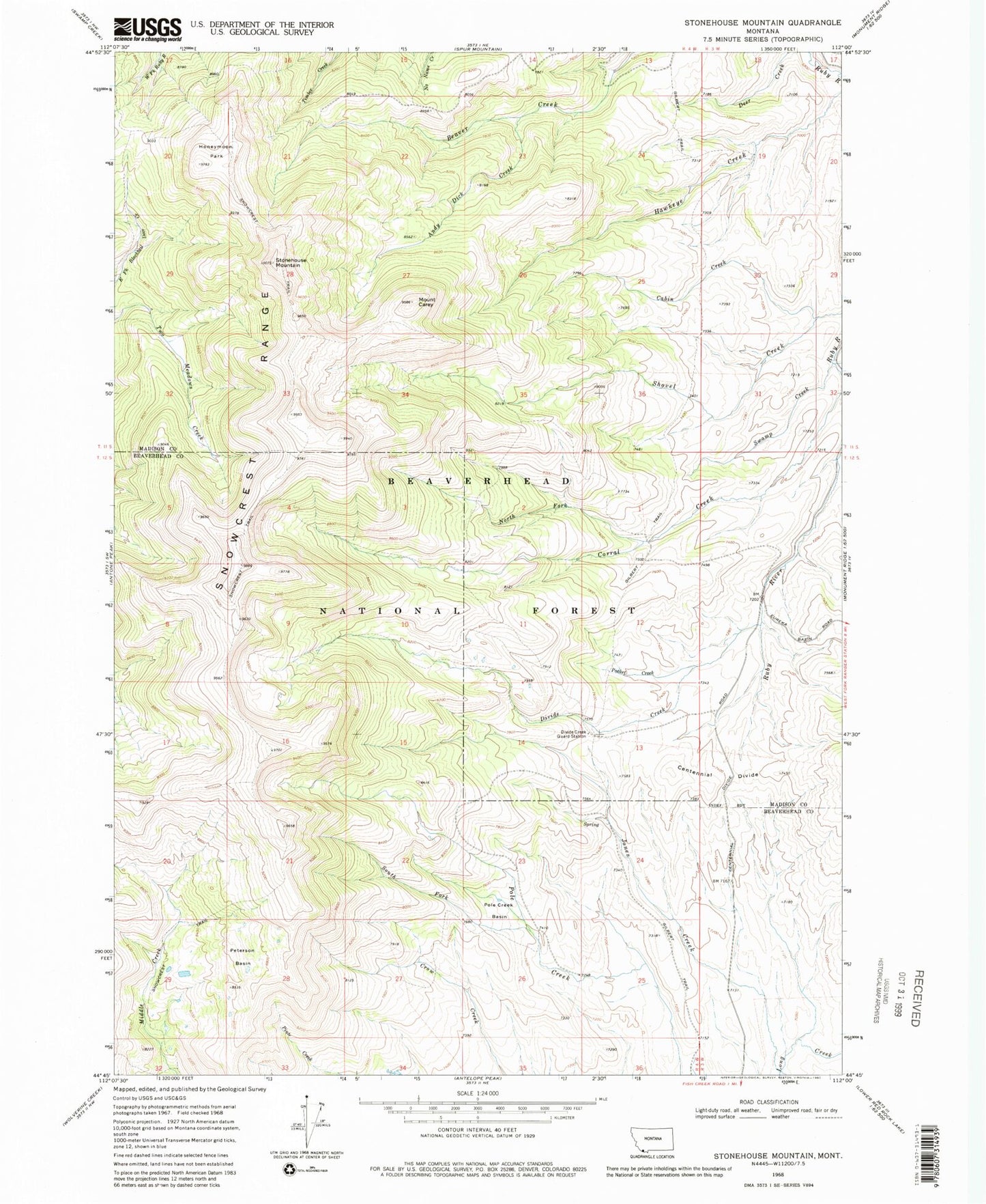 Classic USGS Stonehouse Mountain Montana 7.5'x7.5' Topo Map Image