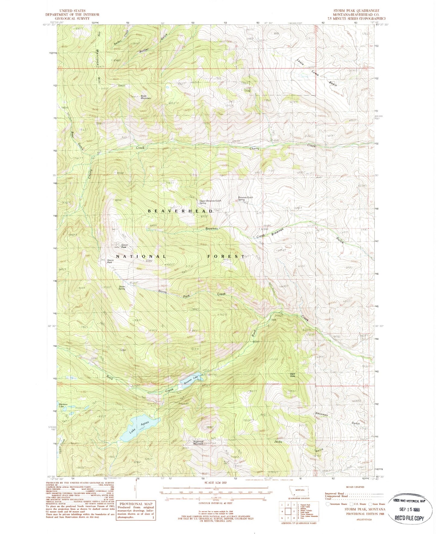 Classic USGS Storm Peak Montana 7.5'x7.5' Topo Map Image