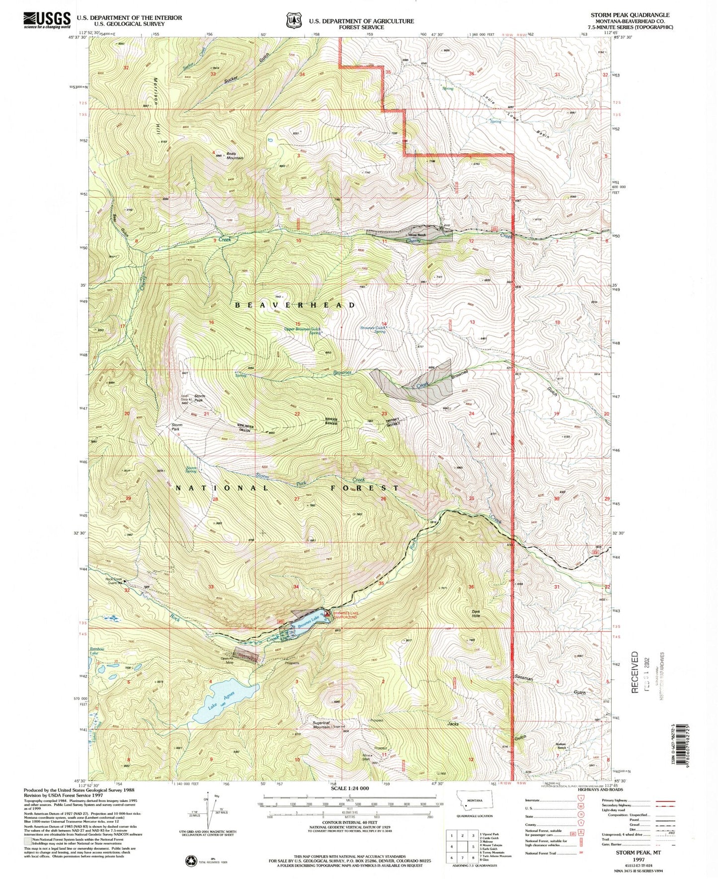 Classic USGS Storm Peak Montana 7.5'x7.5' Topo Map Image