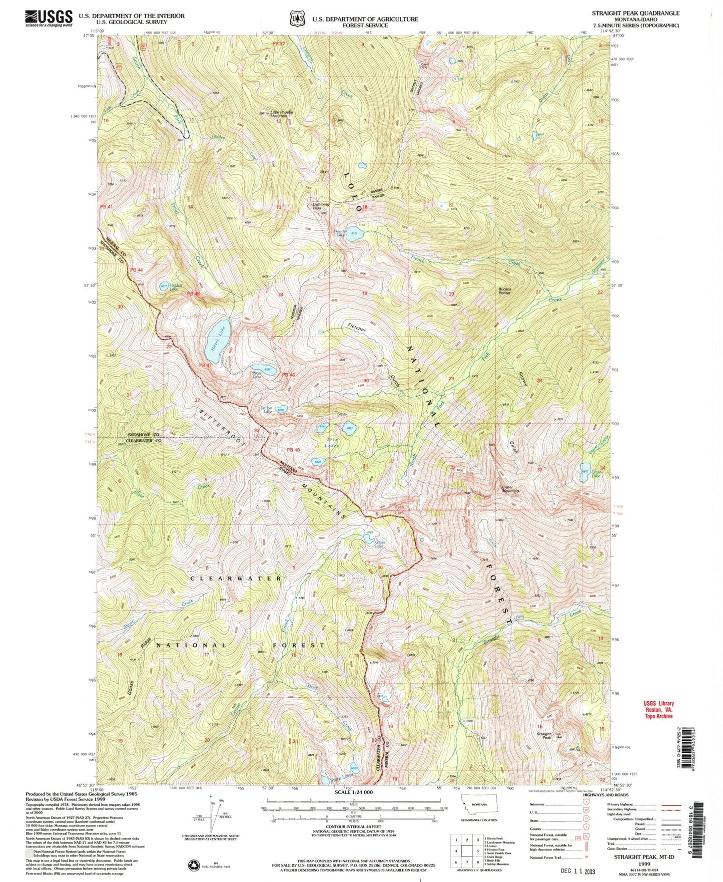 Classic USGS Straight Peak Montana 7.5'x7.5' Topo Map Image