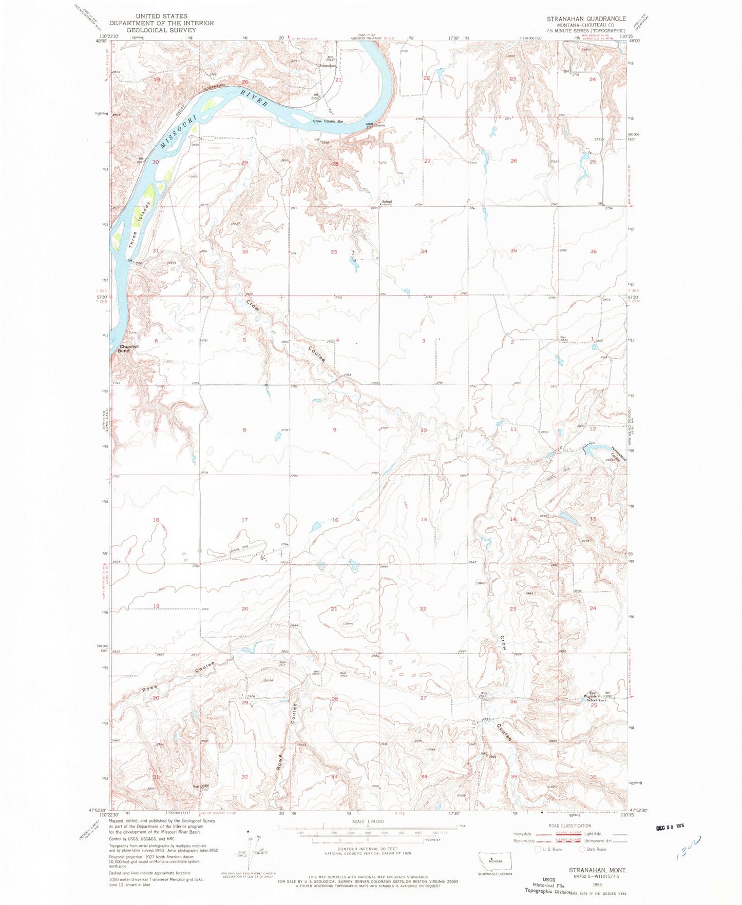 Classic USGS Stranahan Montana 7.5'x7.5' Topo Map Image