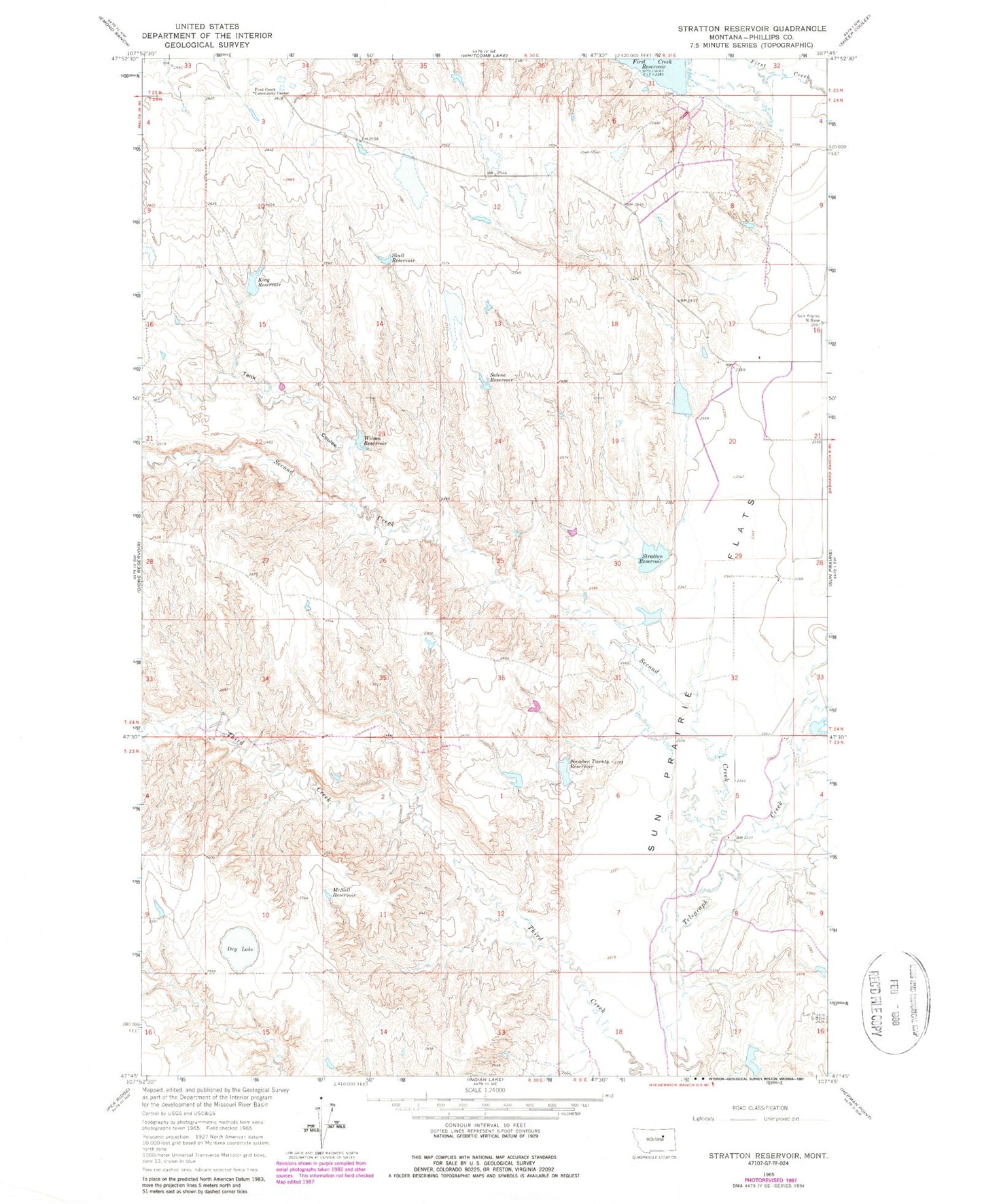 Classic USGS Stratton Reservoir Montana 7.5'x7.5' Topo Map Image