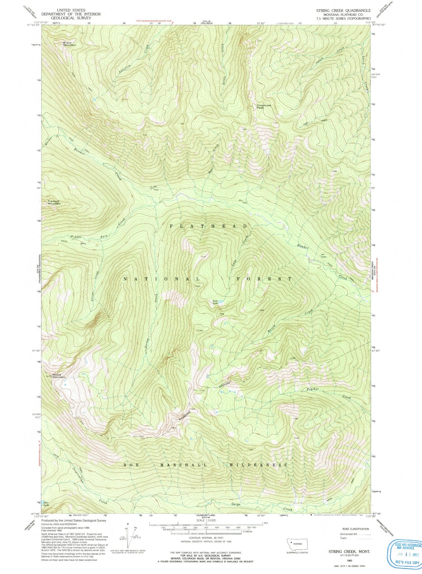 Classic USGS String Creek Montana 7.5'x7.5' Topo Map Image