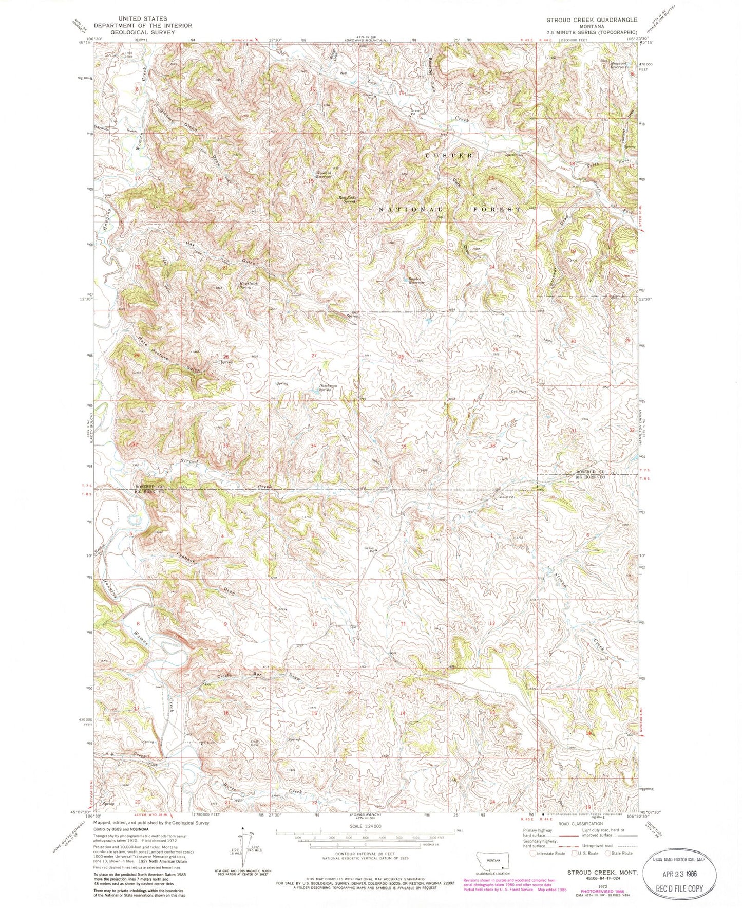 Classic USGS Stroud Creek Montana 7.5'x7.5' Topo Map Image