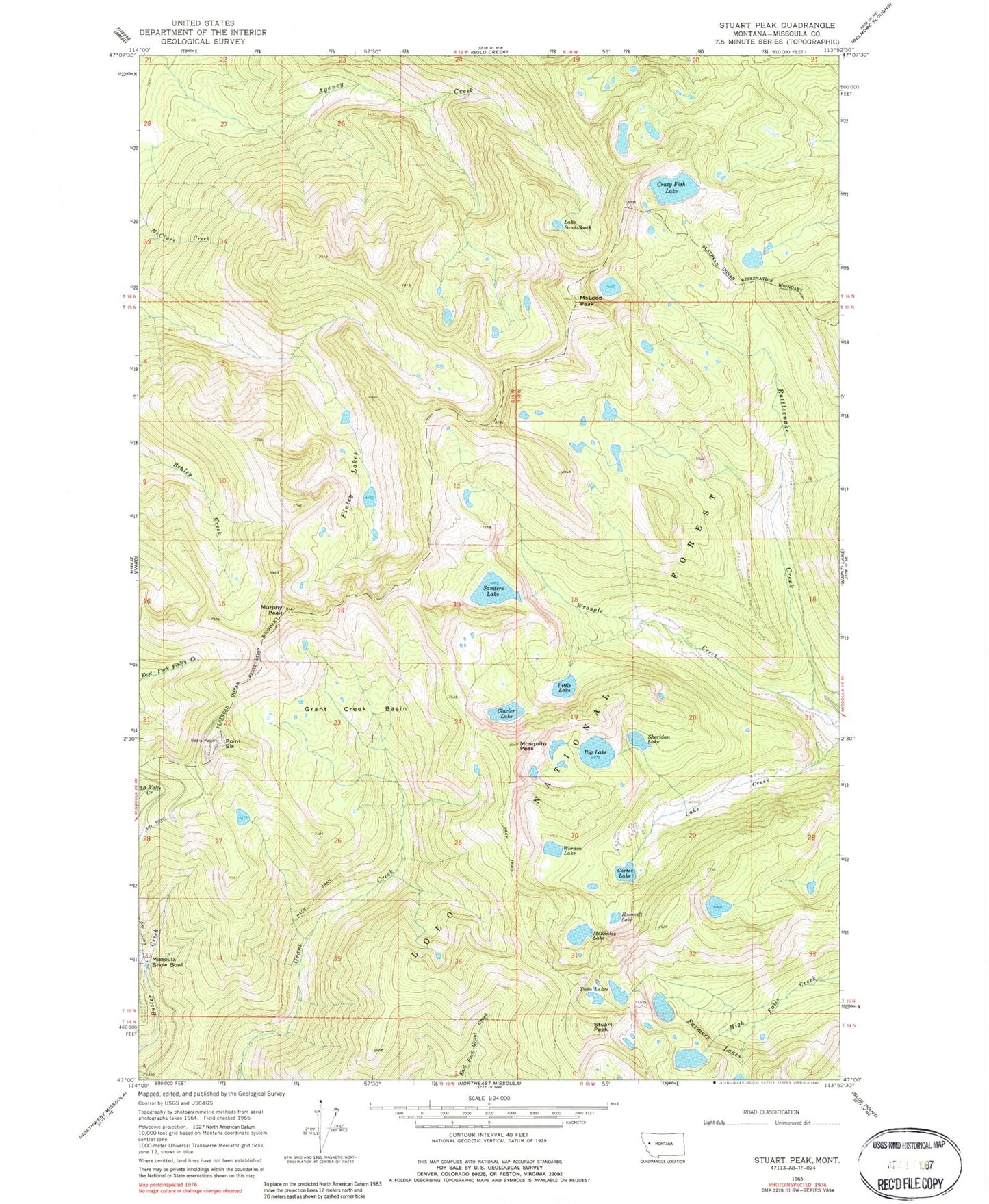 Classic USGS Stuart Peak Montana 7.5'x7.5' Topo Map Image