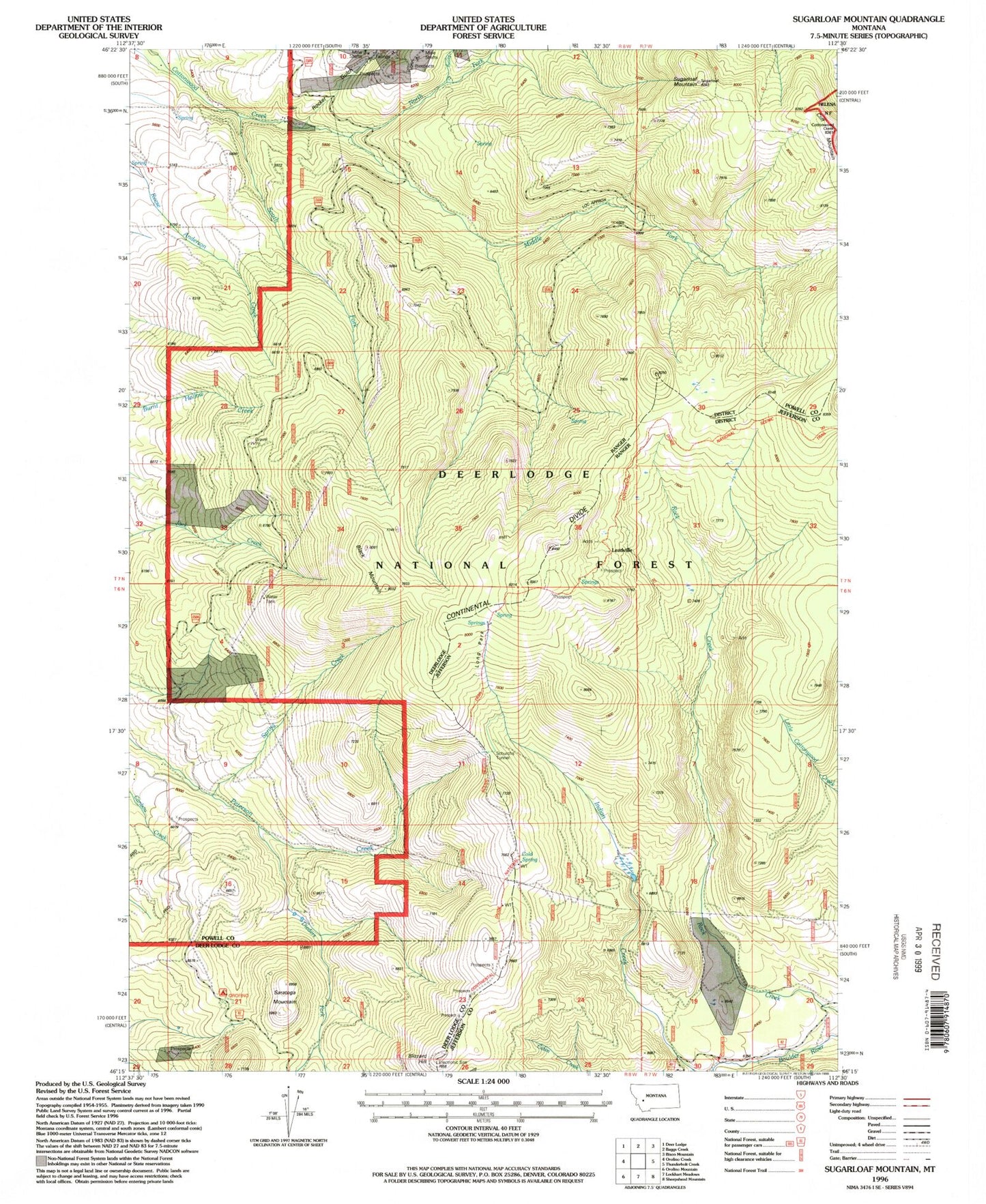 Classic USGS Sugarloaf Mountain Montana 7.5'x7.5' Topo Map Image