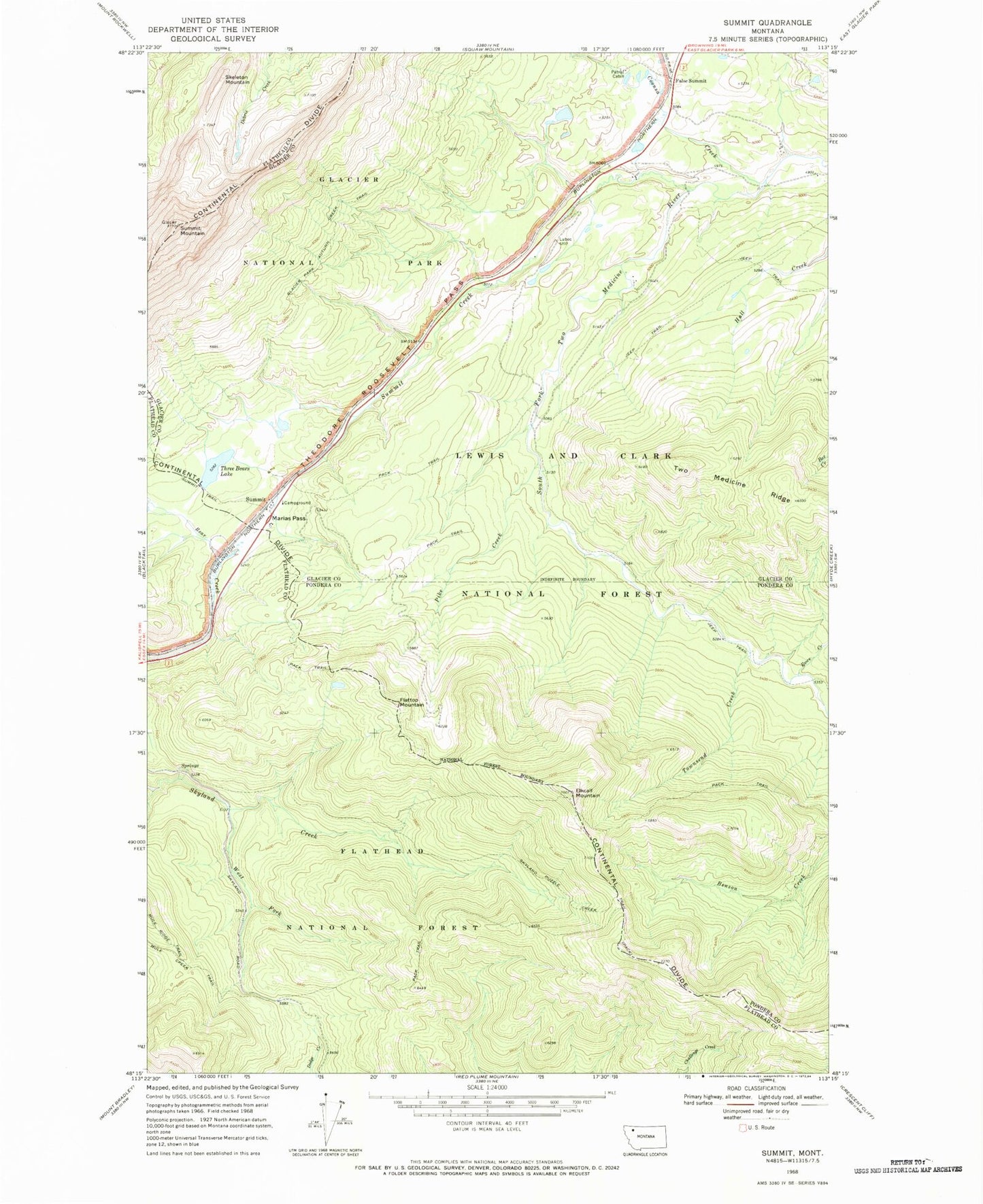 Classic USGS Summit Montana 7.5'x7.5' Topo Map Image