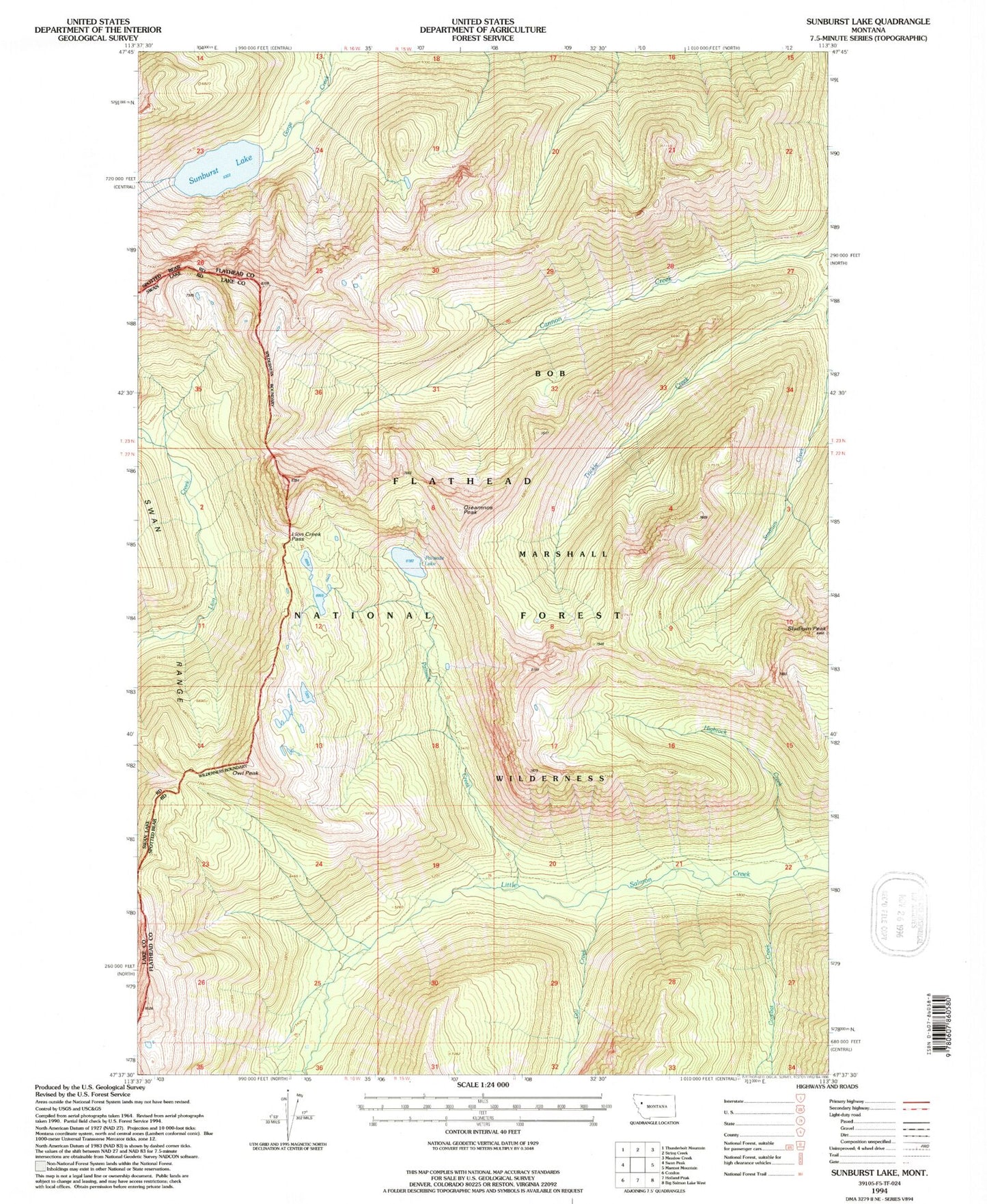 Classic USGS Sunburst Lake Montana 7.5'x7.5' Topo Map Image