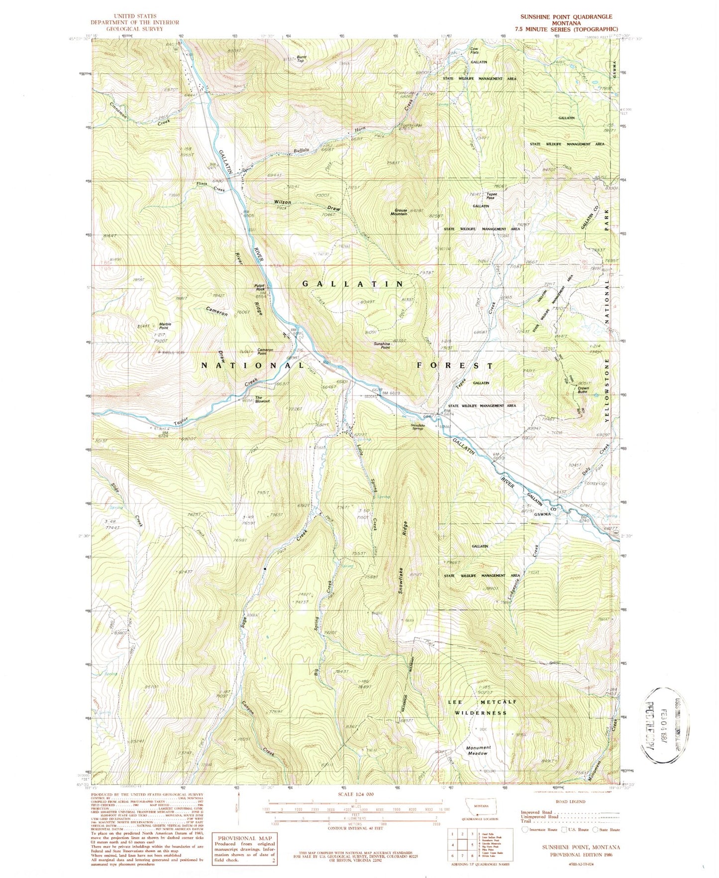Classic USGS Sunshine Point Montana 7.5'x7.5' Topo Map Image
