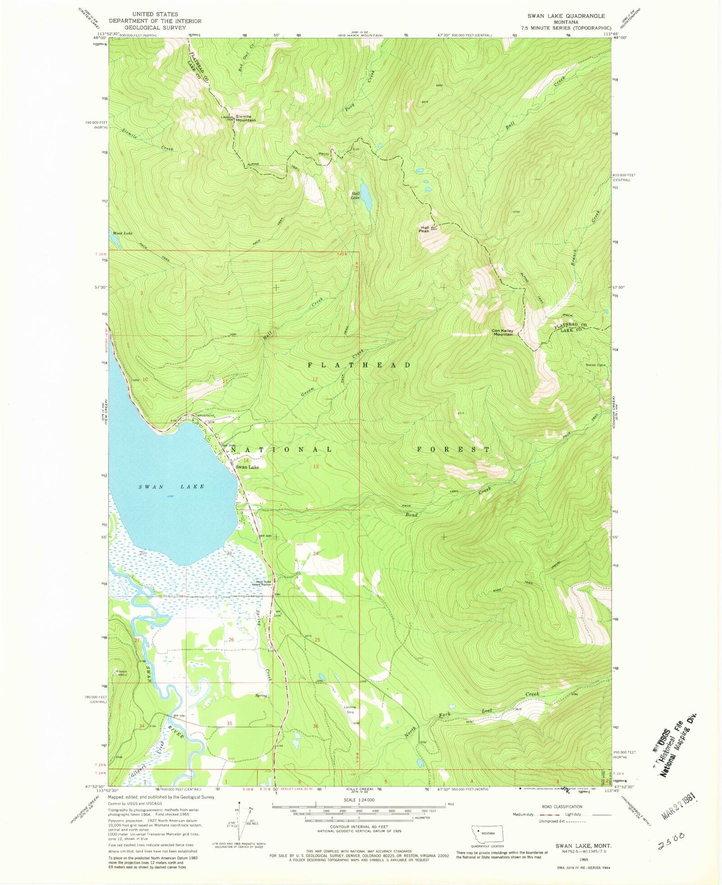 Classic USGS Swan Lake Montana 7.5'x7.5' Topo Map Image