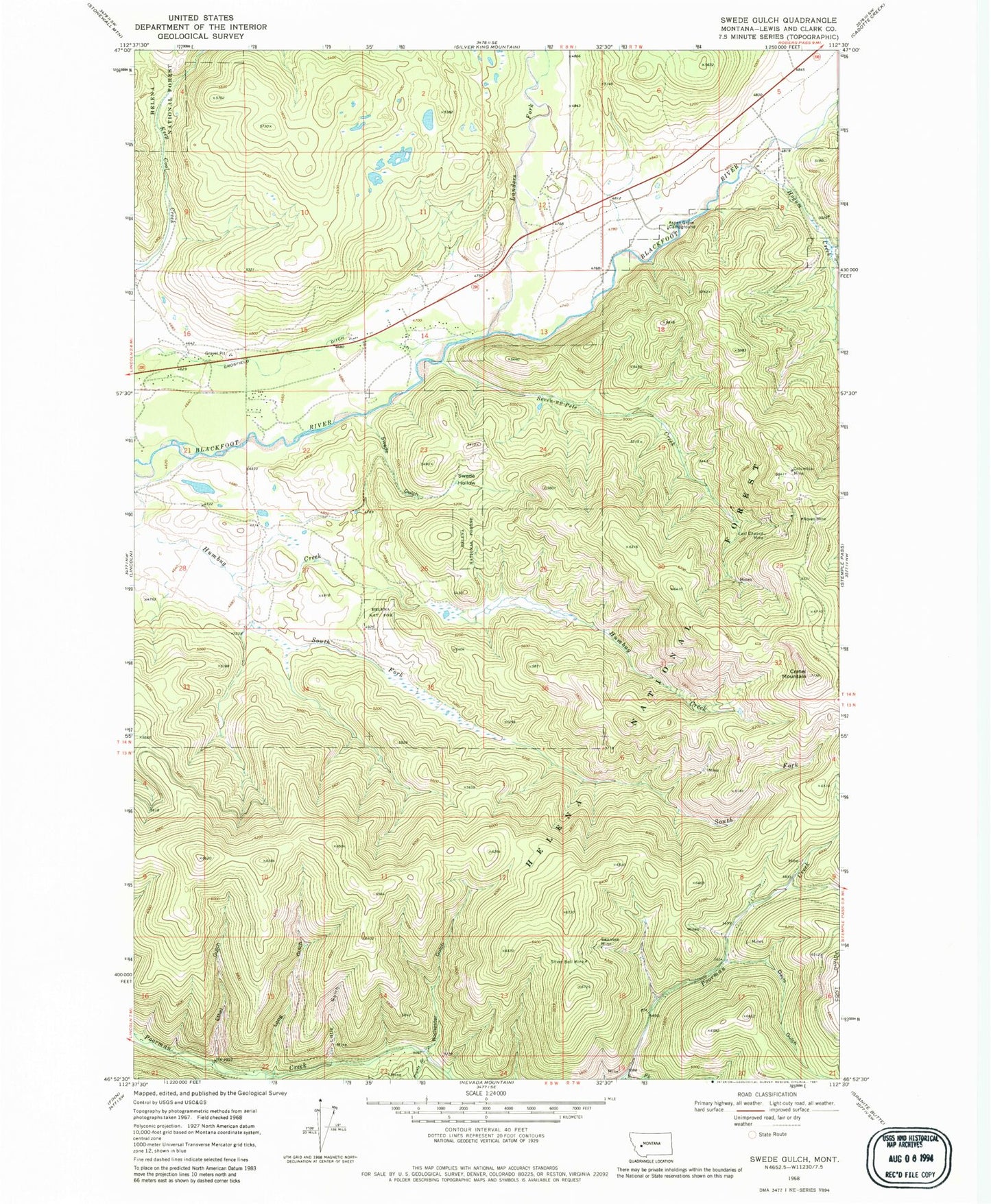 Classic USGS Swede Gulch Montana 7.5'x7.5' Topo Map Image