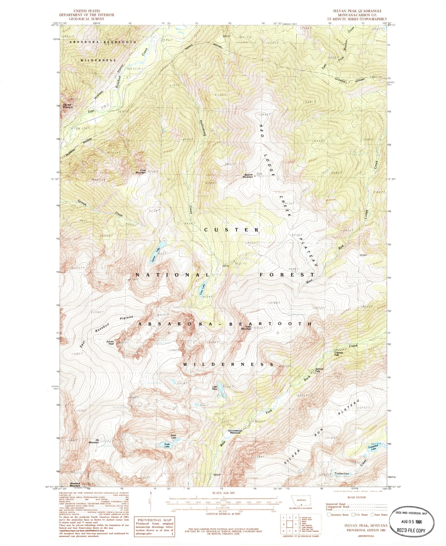 Classic USGS Sylvan Peak Montana 7.5'x7.5' Topo Map Image