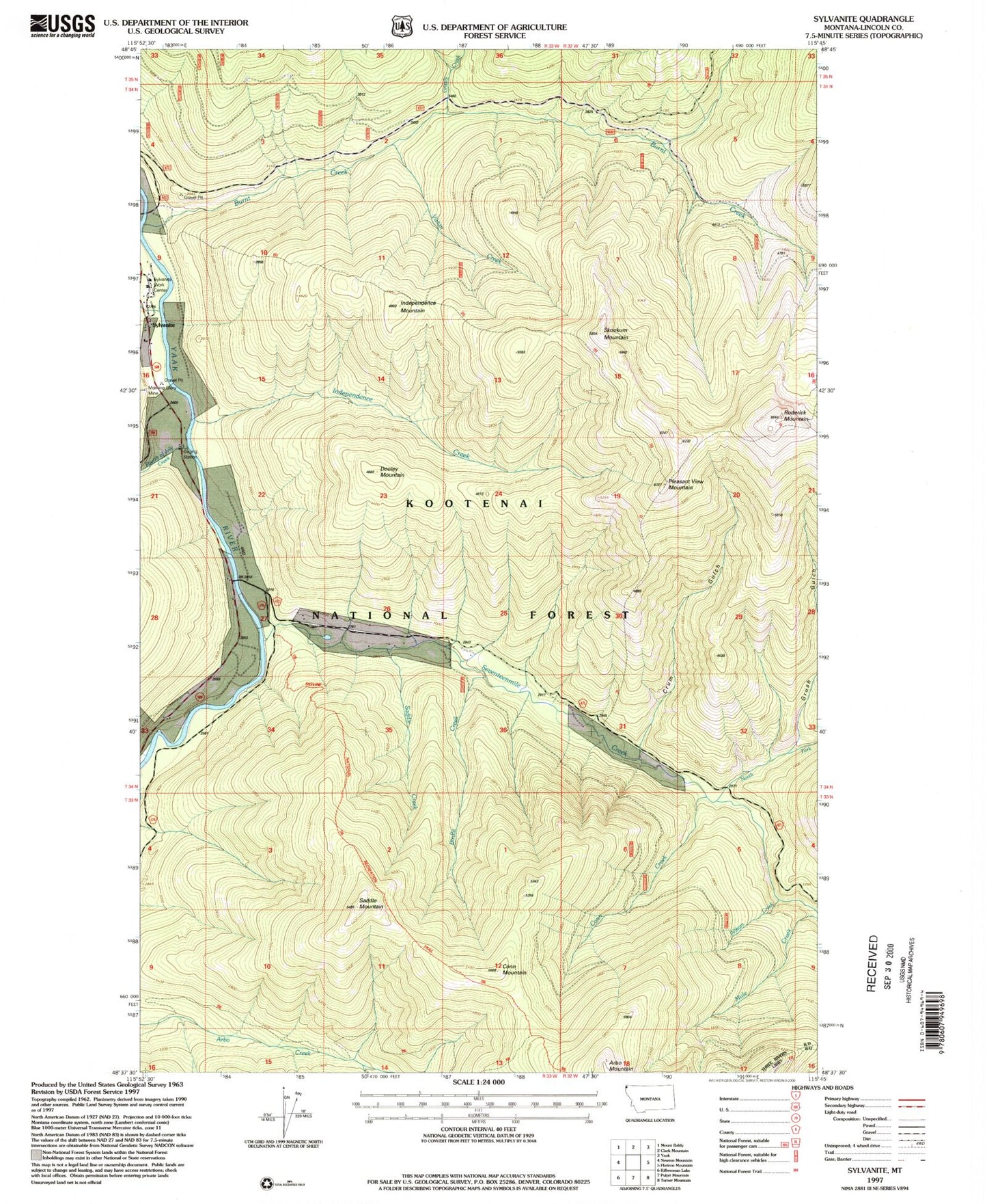 Classic USGS Sylvanite Montana 7.5'x7.5' Topo Map Image