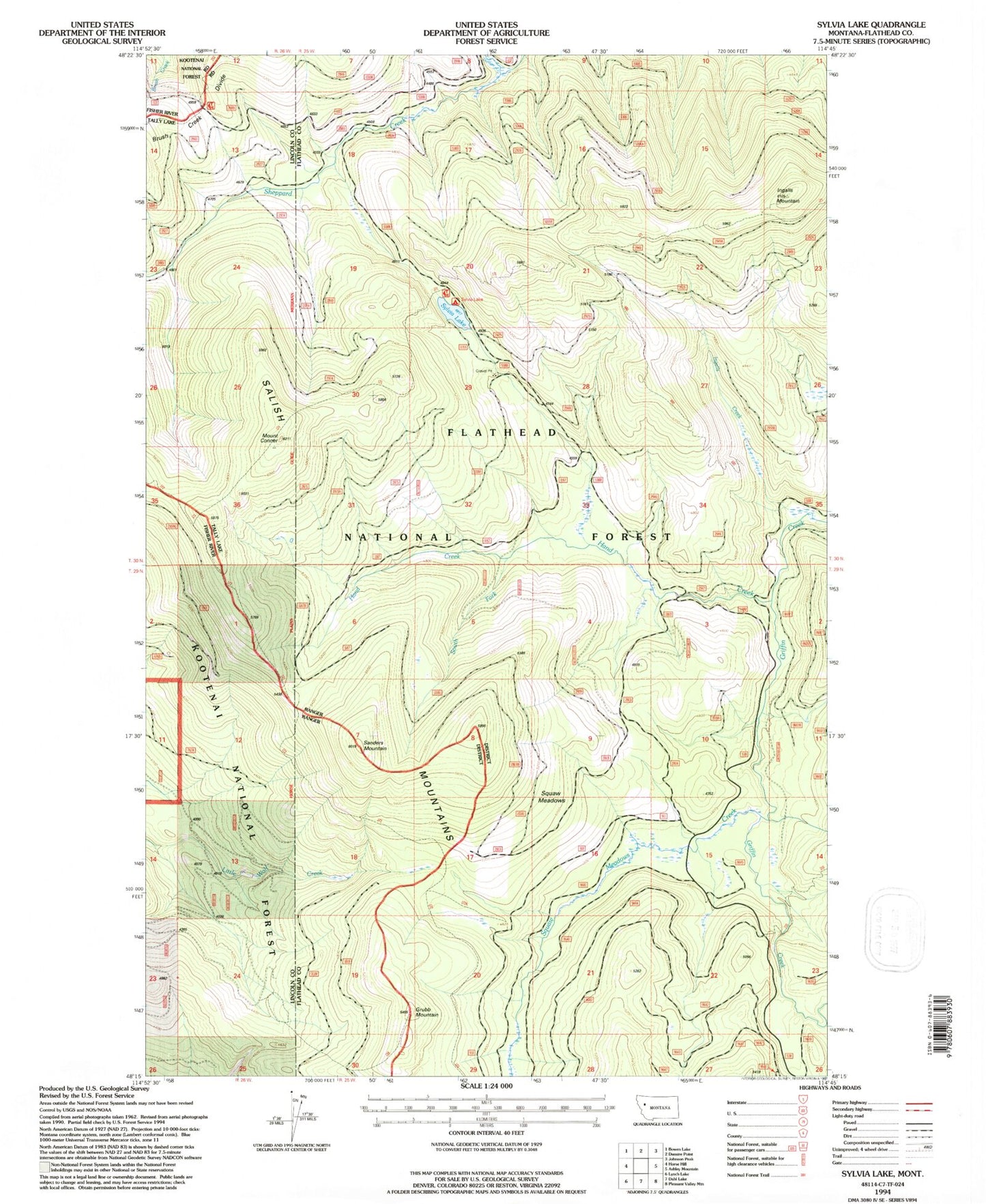 Classic USGS Sylvia Lake Montana 7.5'x7.5' Topo Map Image