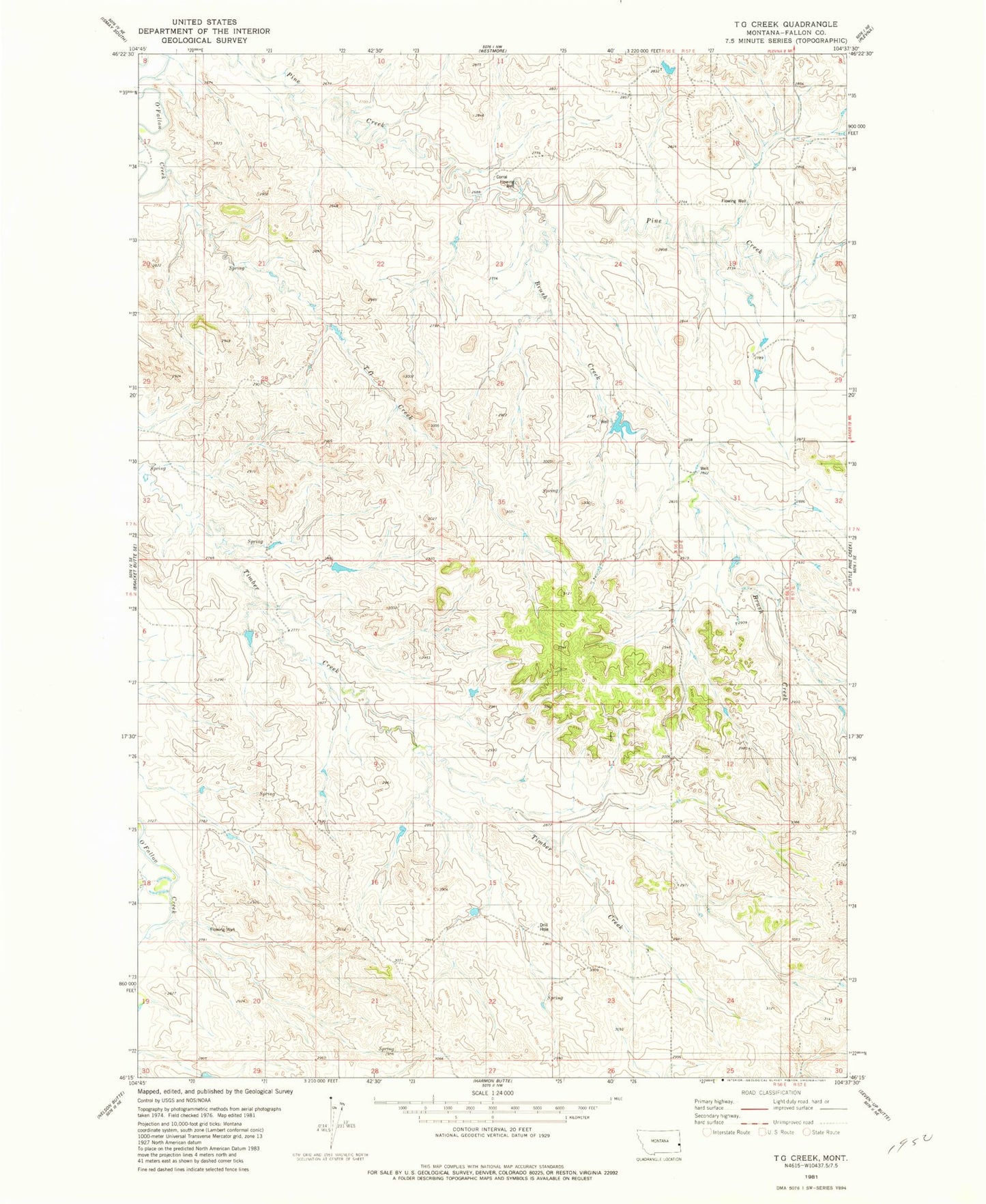 Classic USGS T G Creek Montana 7.5'x7.5' Topo Map Image