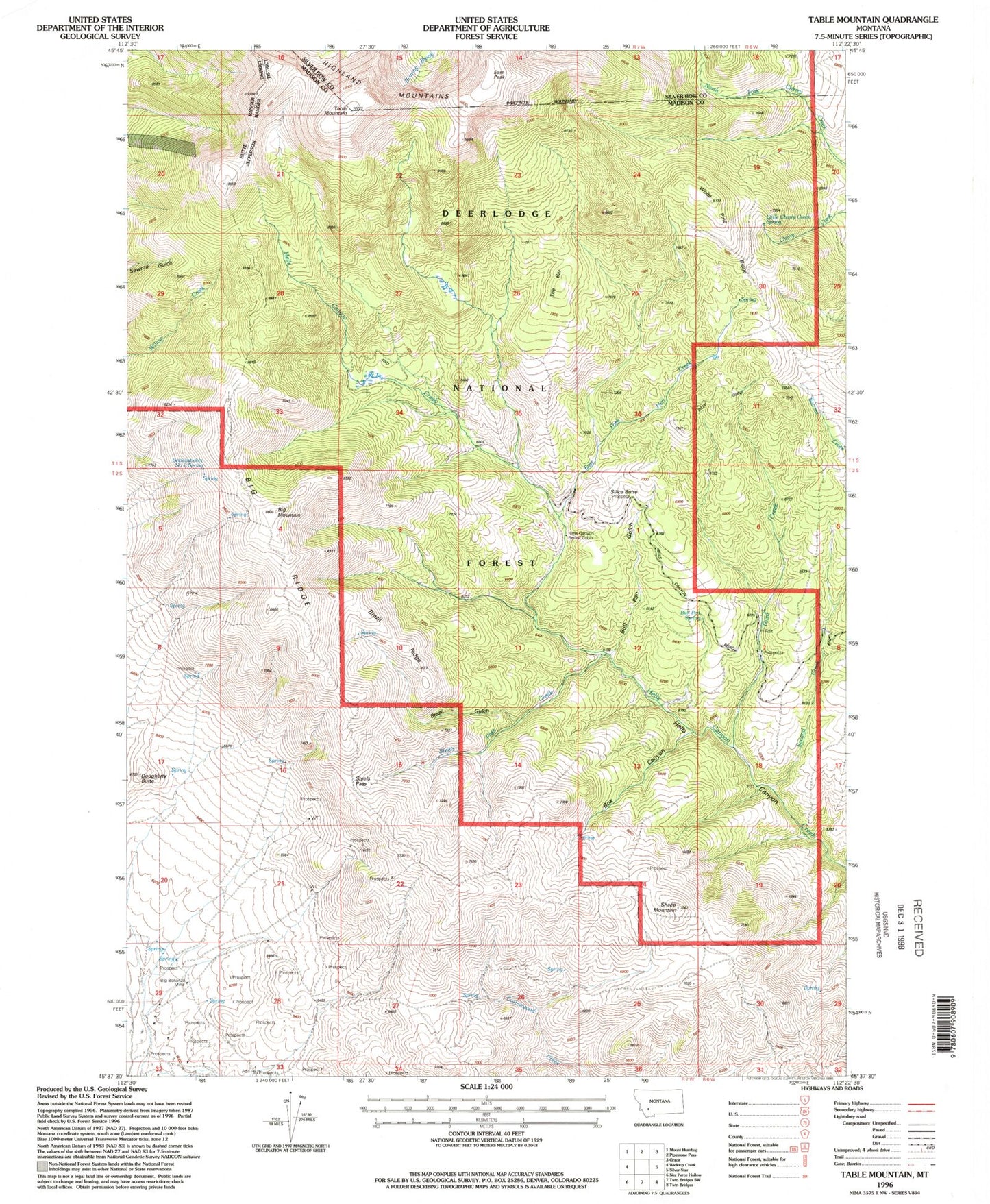Classic USGS Table Mountain Montana 7.5'x7.5' Topo Map Image