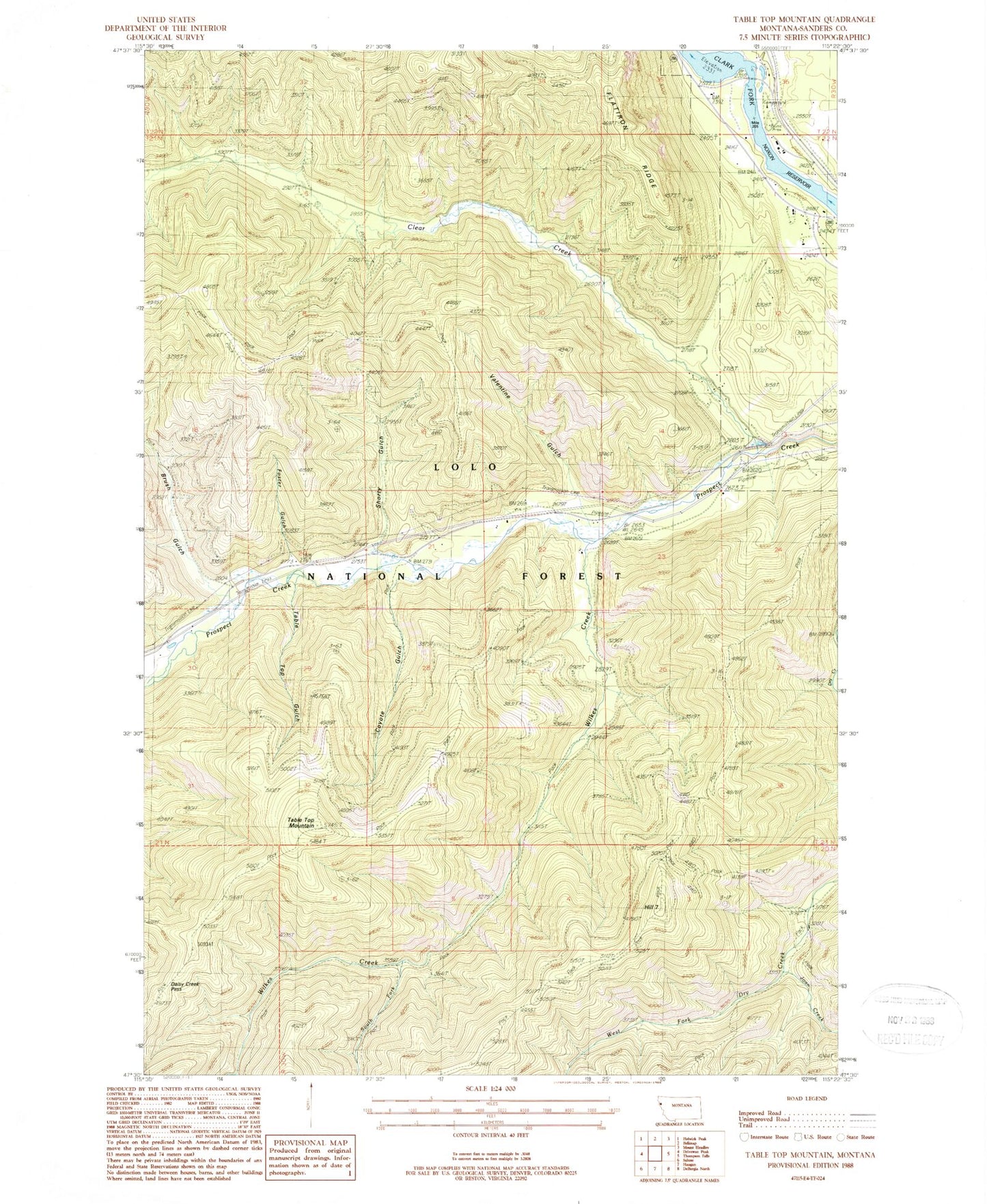 Classic USGS Table Top Mountain Montana 7.5'x7.5' Topo Map Image