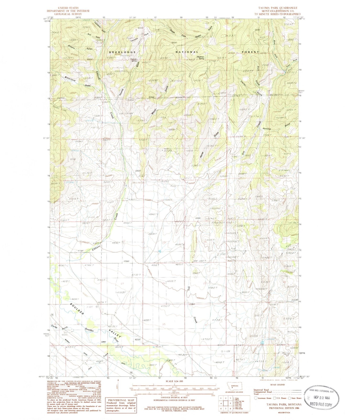 Classic USGS Tacoma Park Montana 7.5'x7.5' Topo Map Image