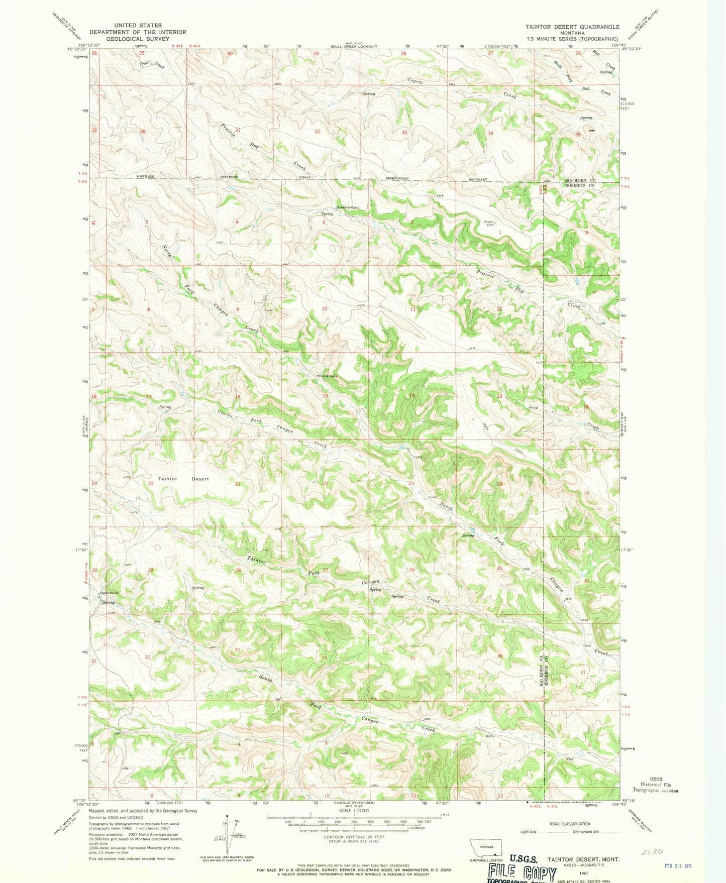 Classic USGS Taintor Desert Montana 7.5'x7.5' Topo Map Image